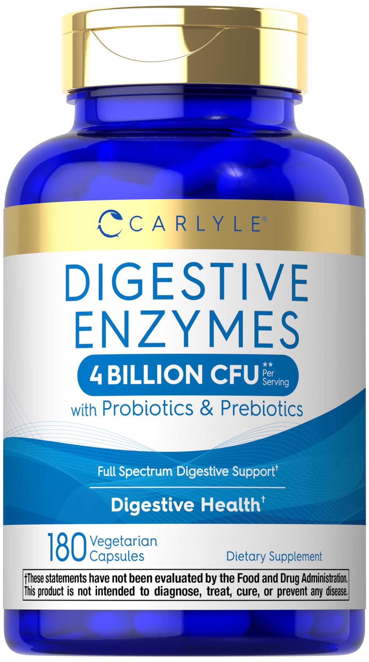 Carlyle Digestive Enzymes bottle label with 180 capsules