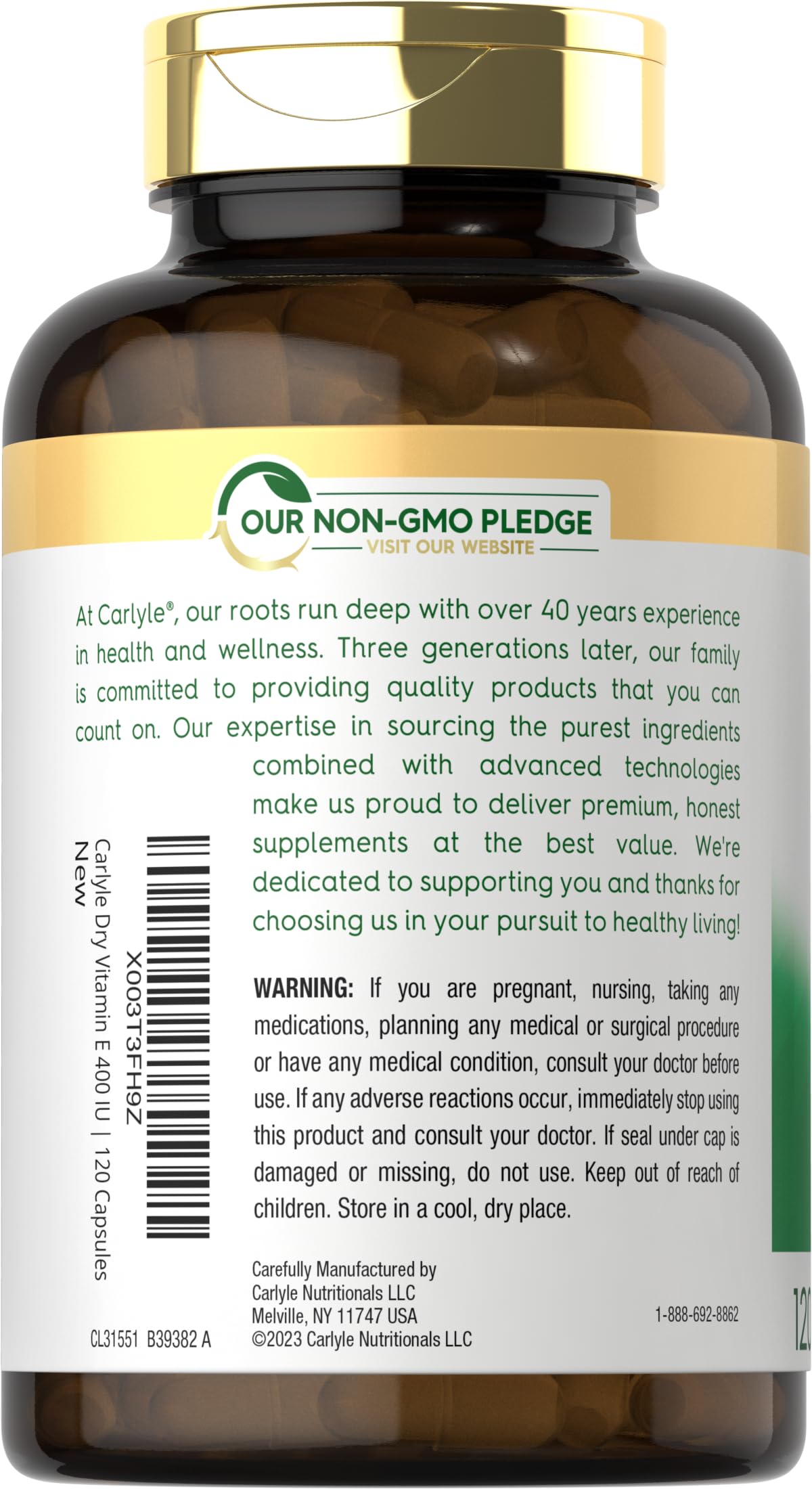 Back panel with supplement facts and ingredients