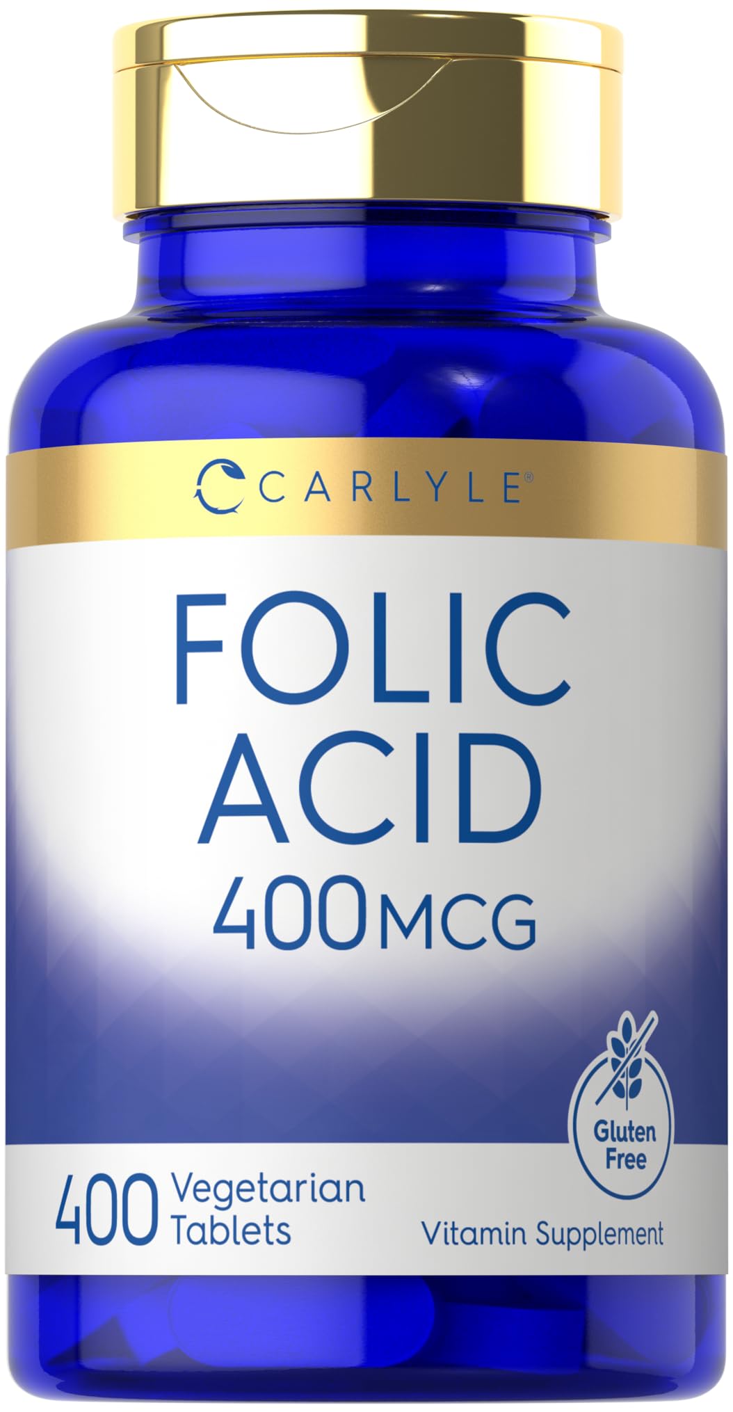 Carlyle Folic Acid 400 mcg bottle label – 400 vegetarian tablets