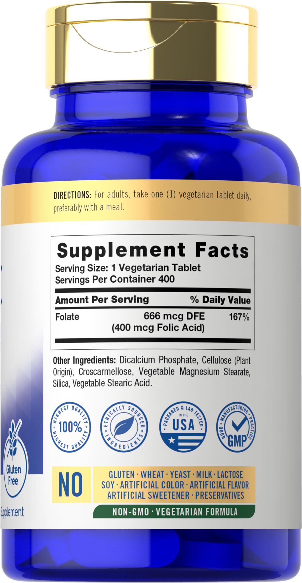 Close-up of Carlyle Folic Acid 400 mcg vegetarian tablets