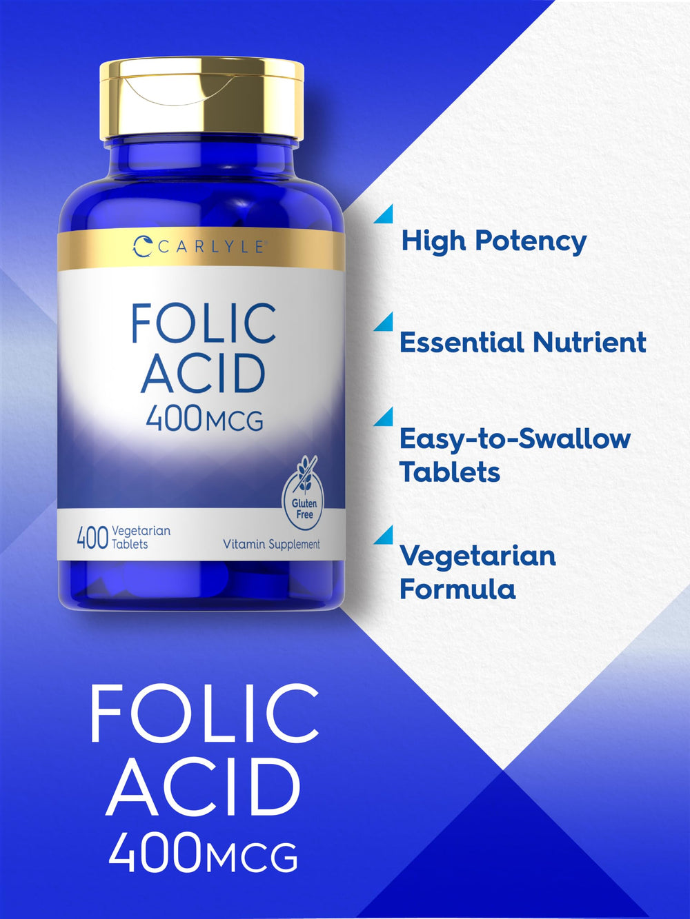 Carlyle Folic Acid 400 mcg bottle with wellness branding