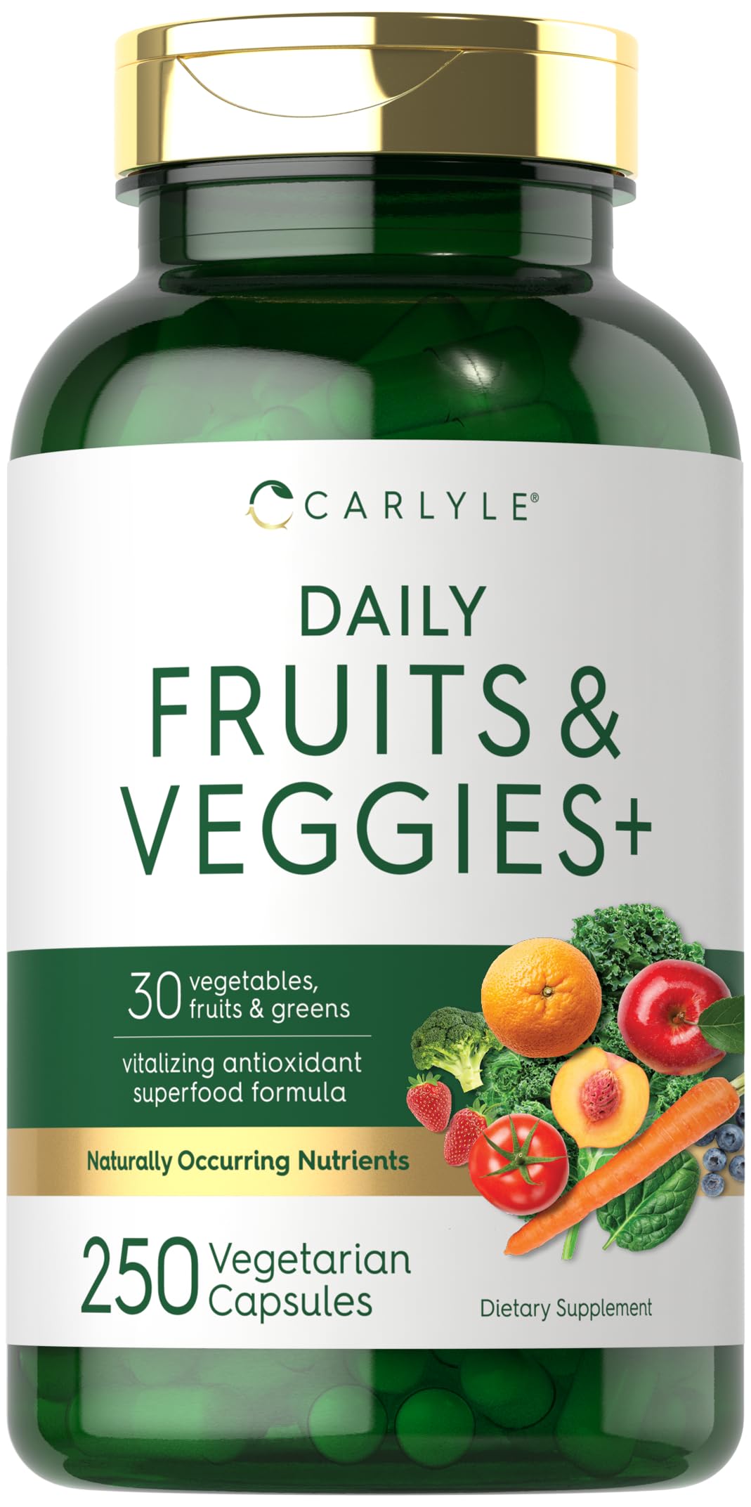Carlyle Fruits and Veggies Supplement bottle with 250 capsules