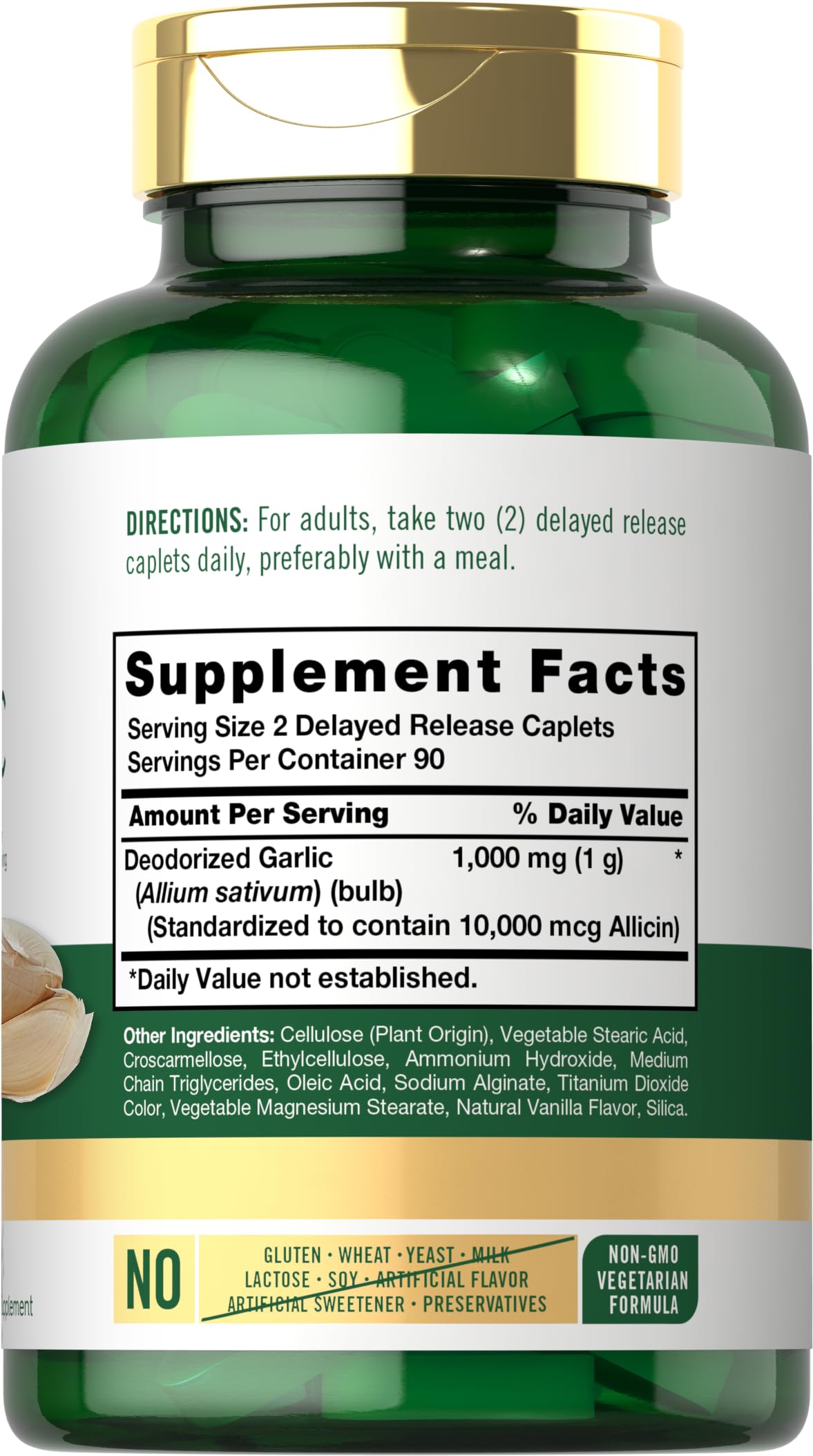 Carlyle Garlic 1000mg odorless caplets bottle – back label