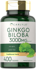 Carlyle Ginkgo Biloba 3000mg bottle with 400 tablets