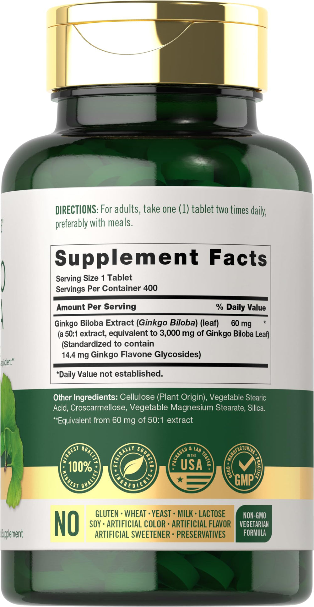 Ingredients panel for Carlyle Ginkgo Biloba 3000mg