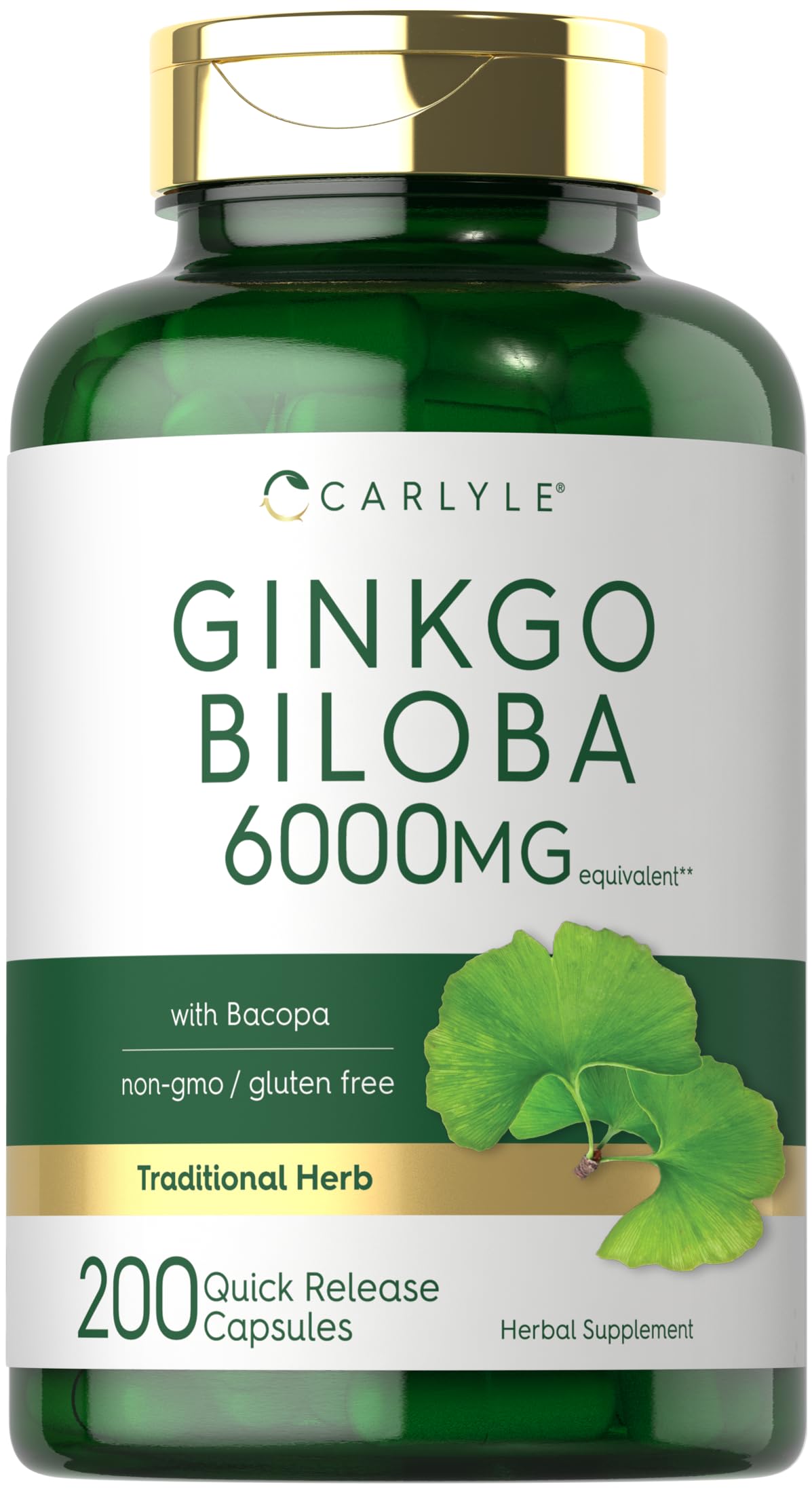 Carlyle Ginkgo Biloba Pills bottle with label showing 6000mg per serving