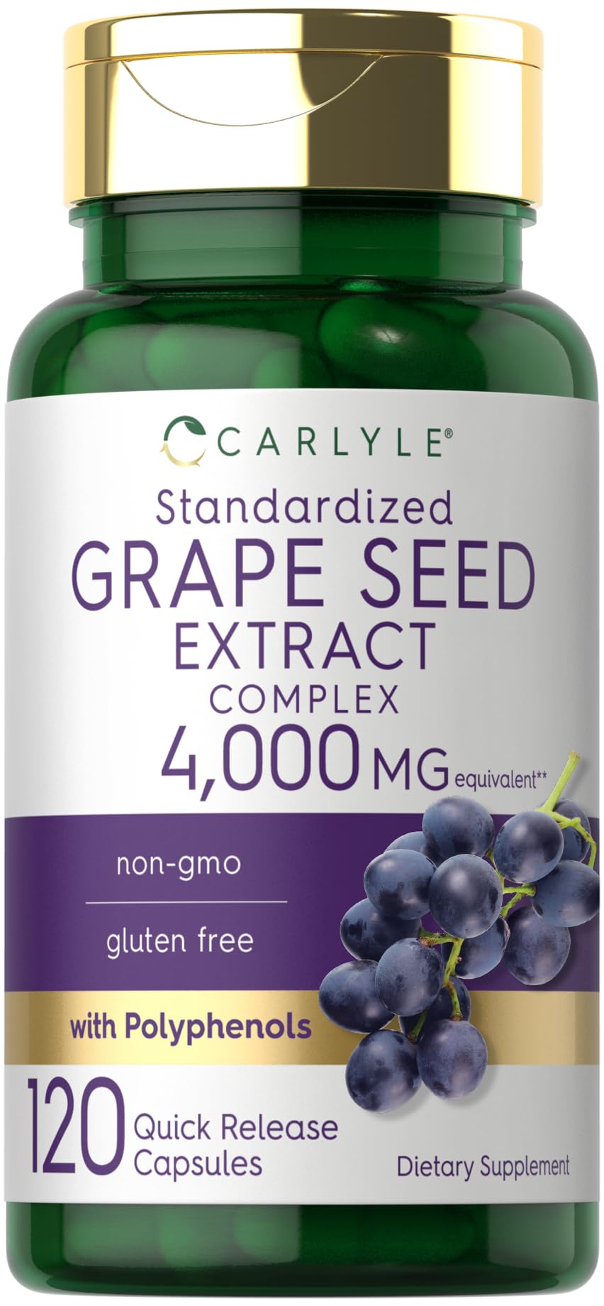 Carlyle Grape Seed Extract bottle label showing 4000 mg potency