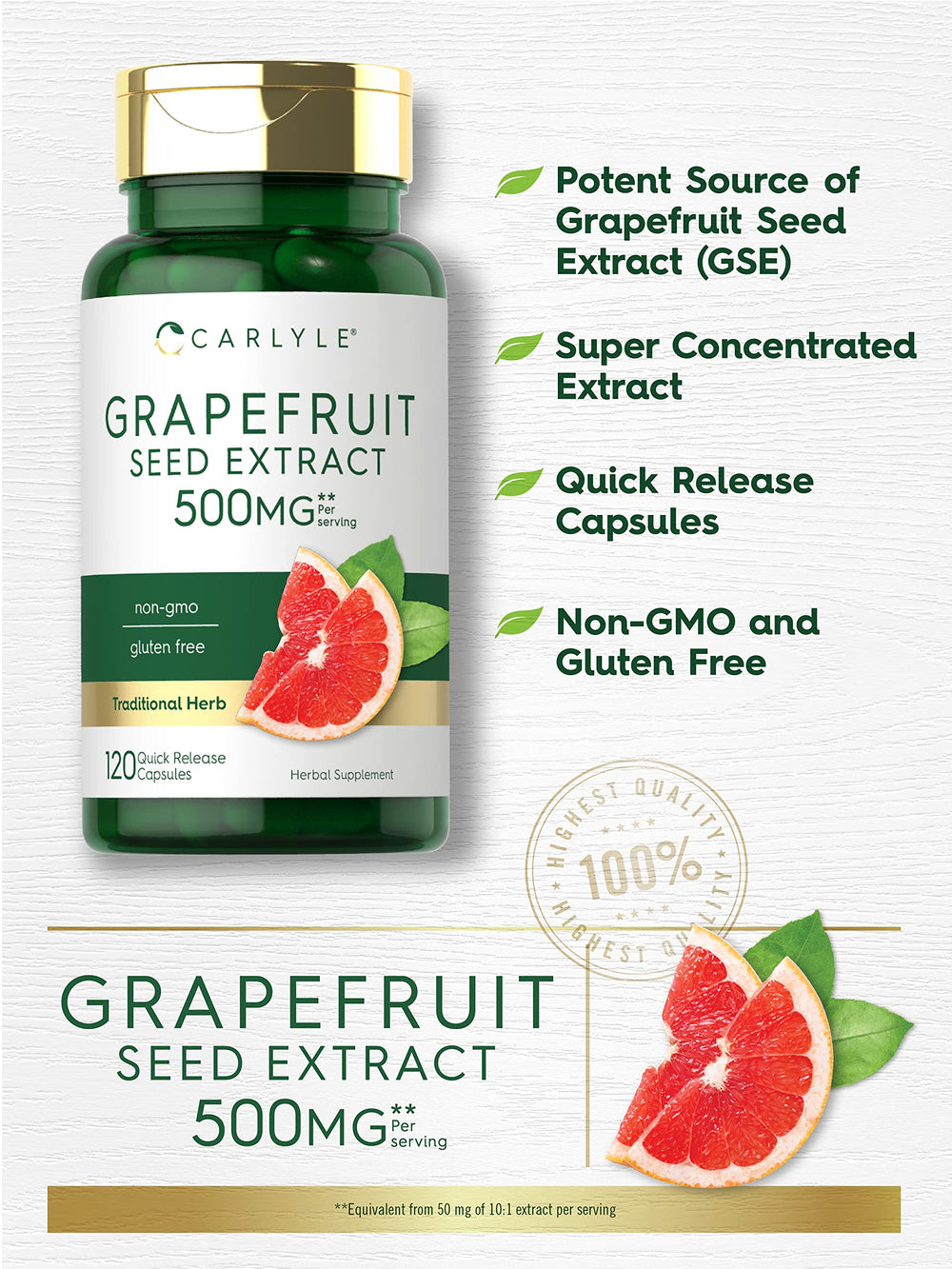 Grapefruit seed extract capsules in bottle