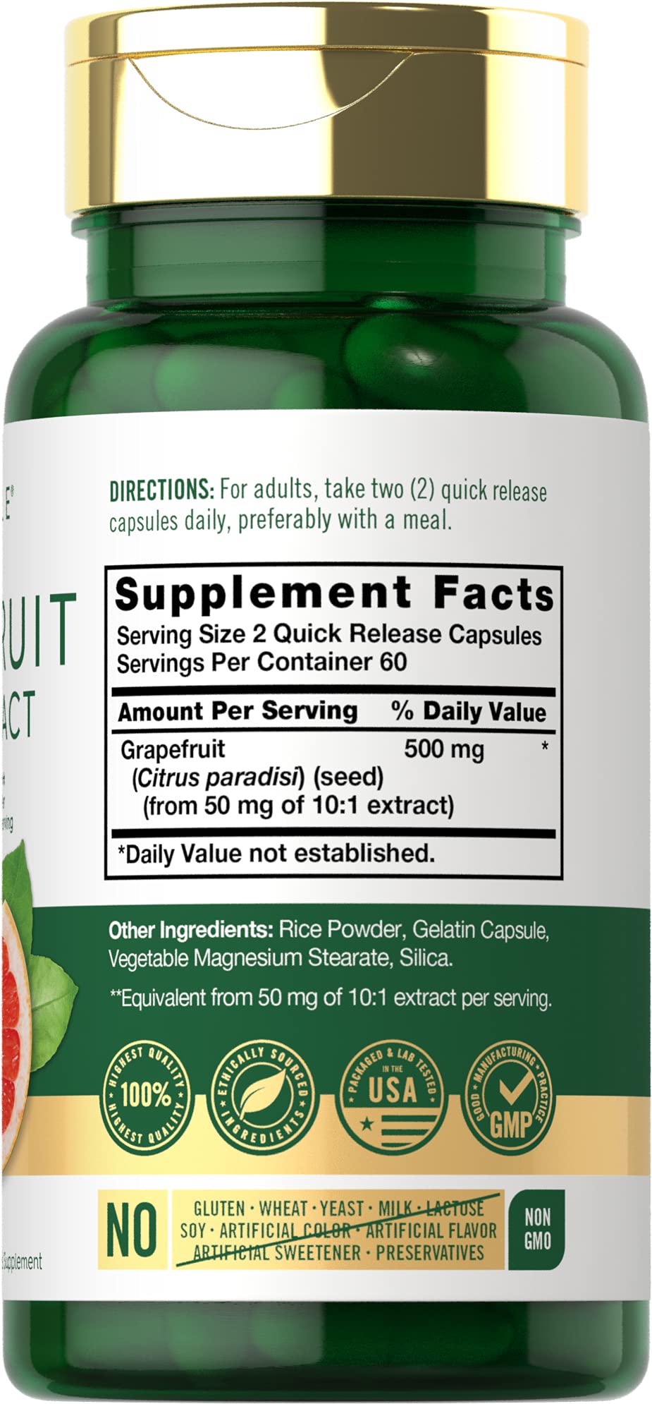 Close-up of Carlyle Grapefruit Seed Extract label
