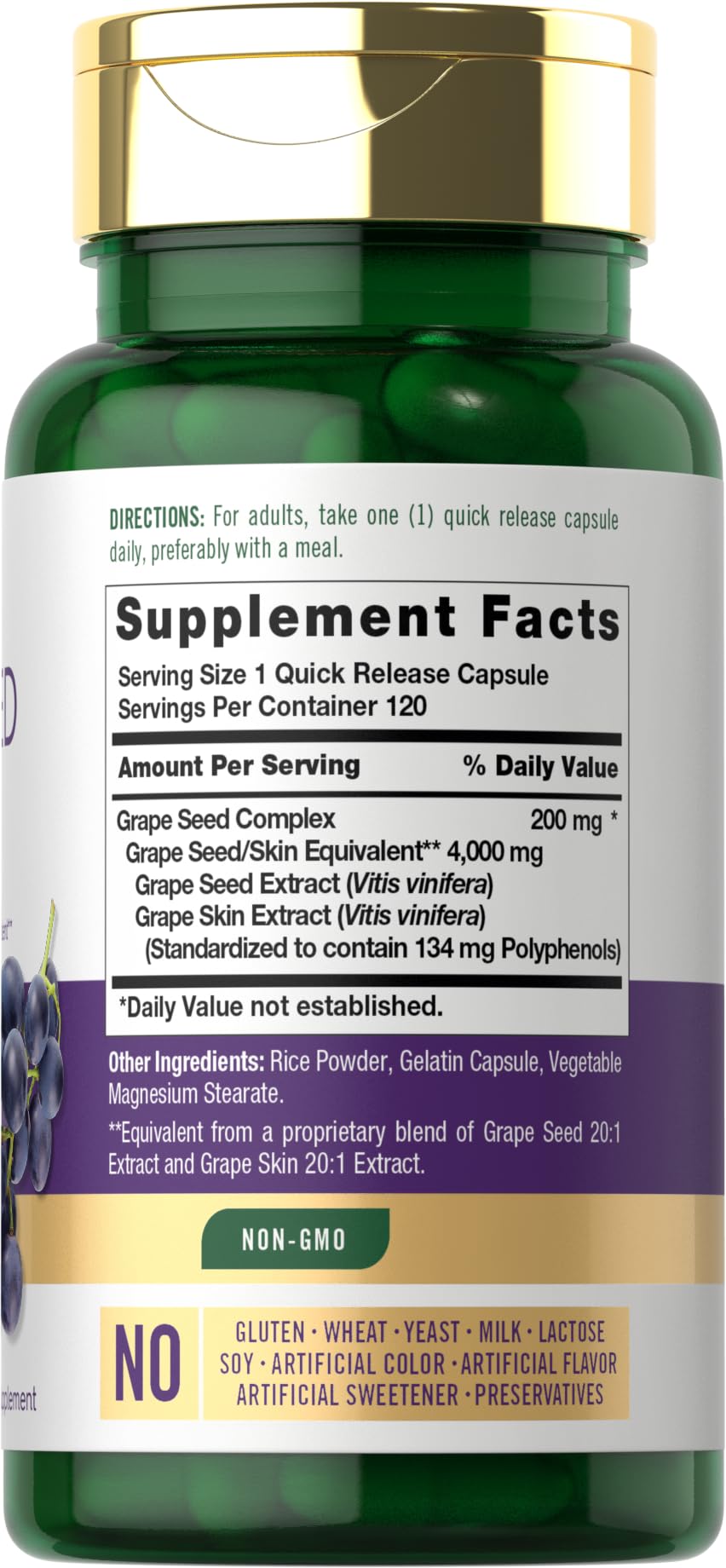 Close-up of Carlyle grape seed extract capsules