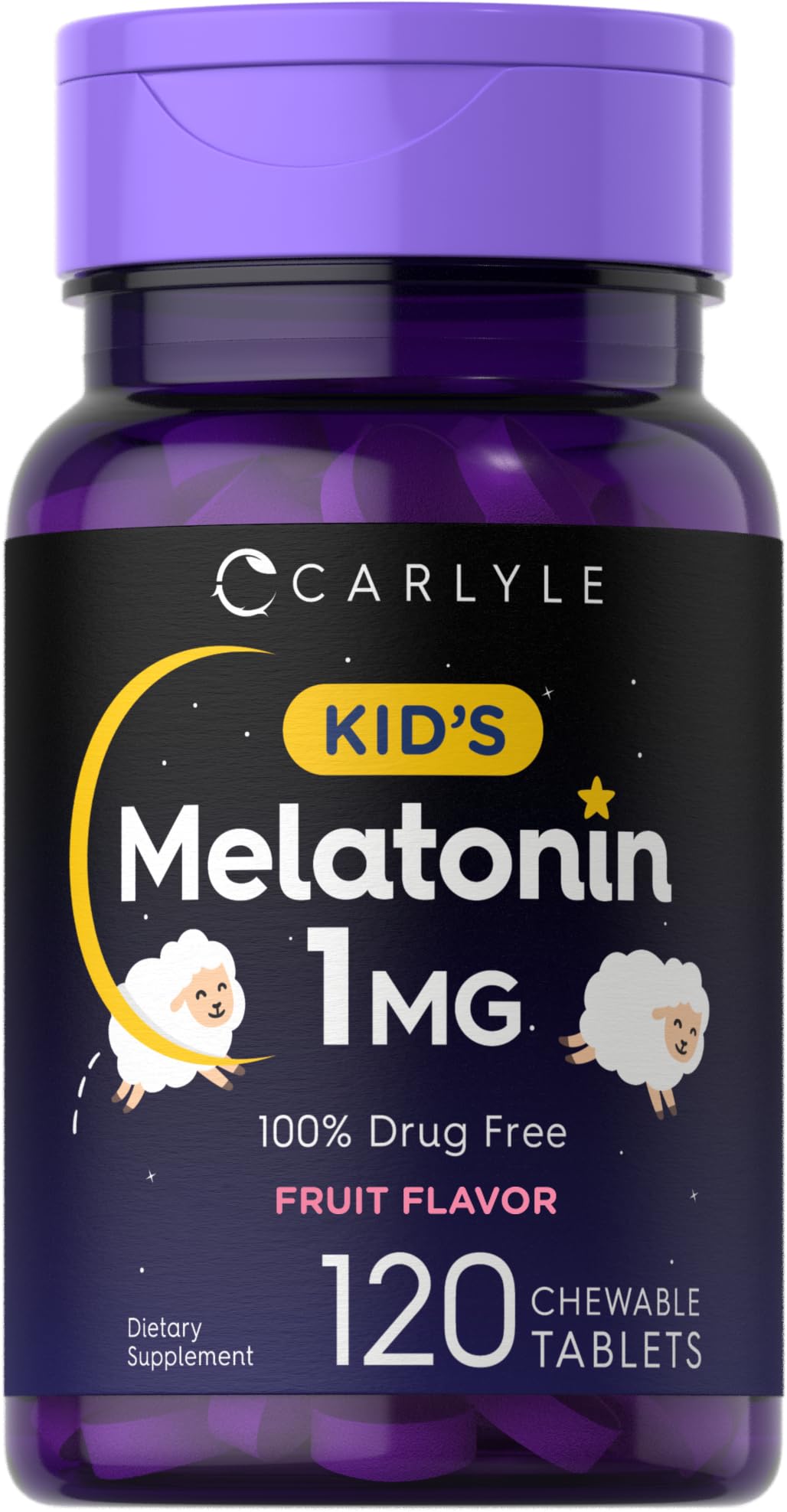 Carlyle Kids Melatonin 1mg chewable tablets fruit flavor – front view