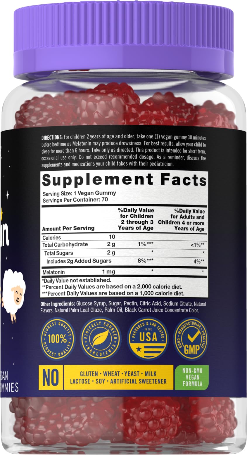 Back/label showing 1 mg per gummy and 70-count