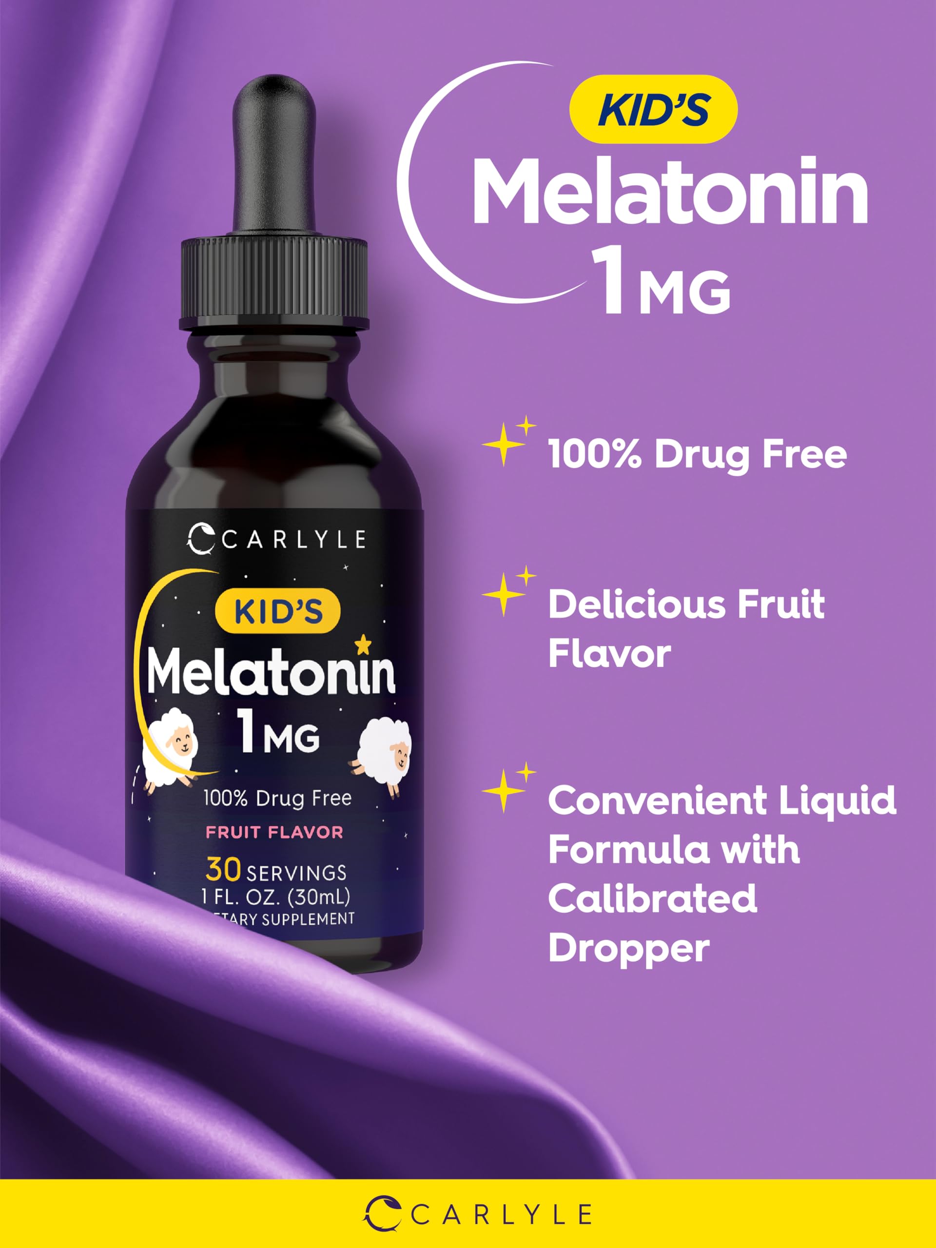 Label showing ingredients for Carlyle Kids Melatonin Liquid