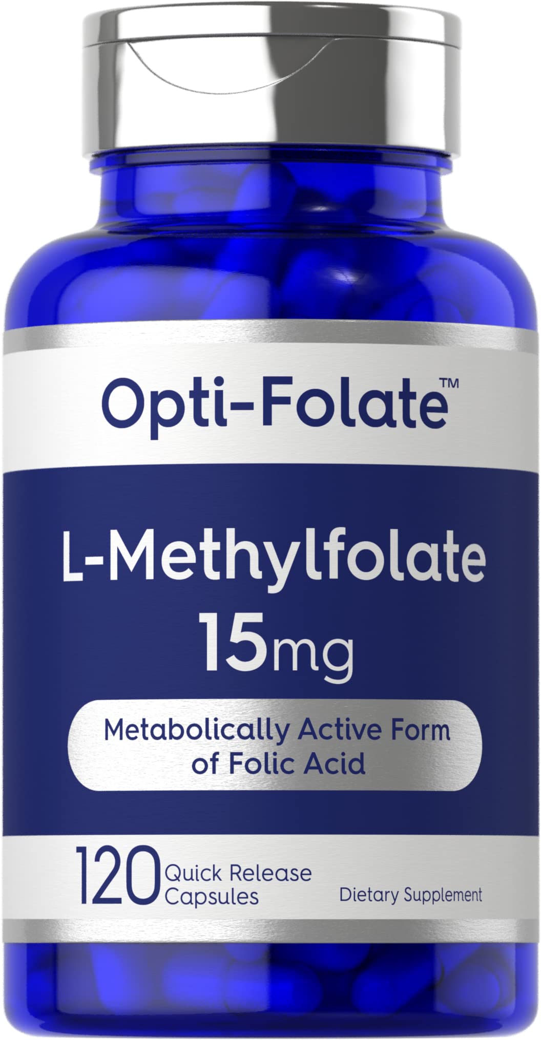 Front-facing view of Carlyle L-Methylfolate 15mg bottle