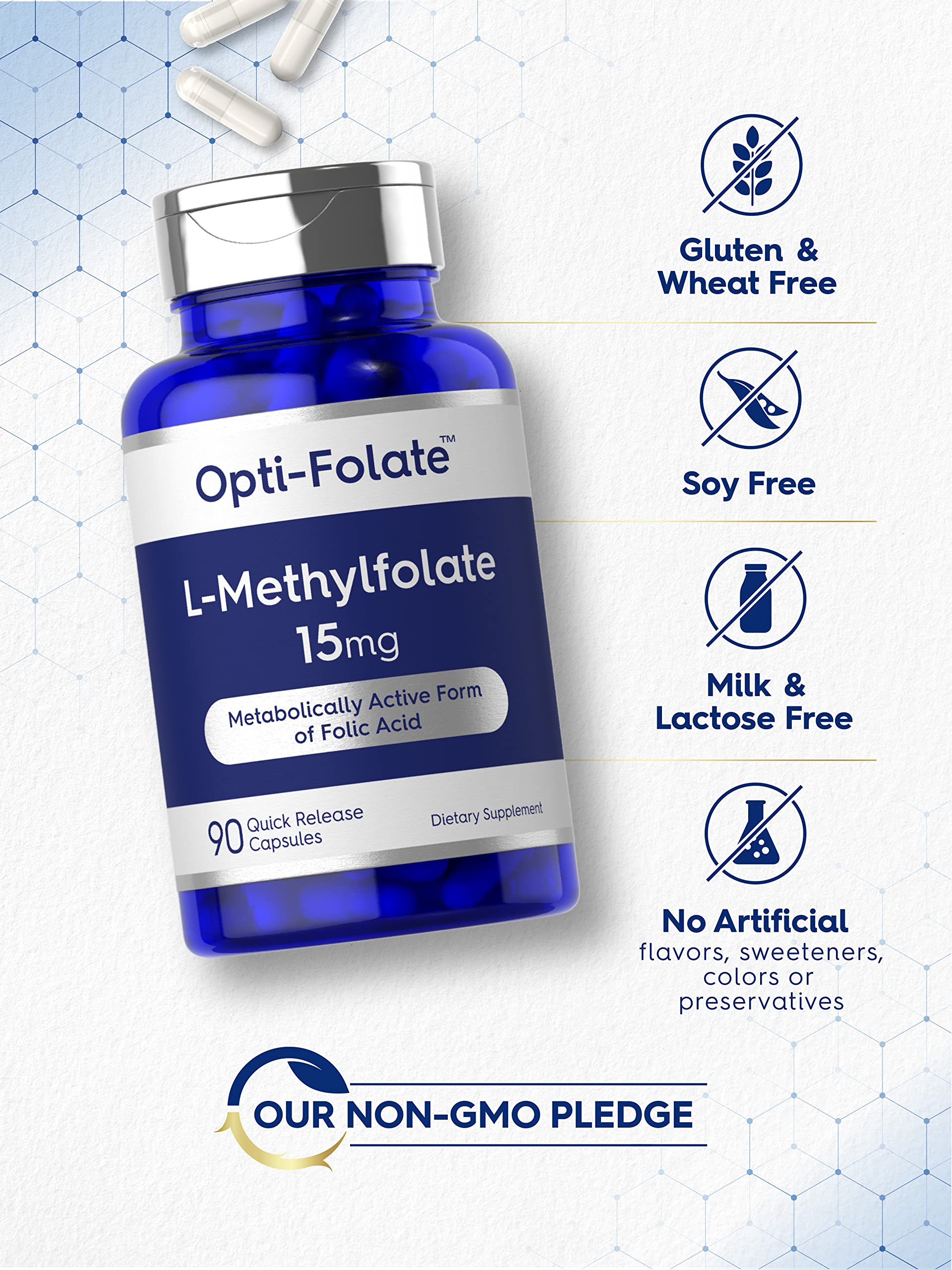 Box and bottle of Carlyle L-Methylfolate 15mg 90 capsules