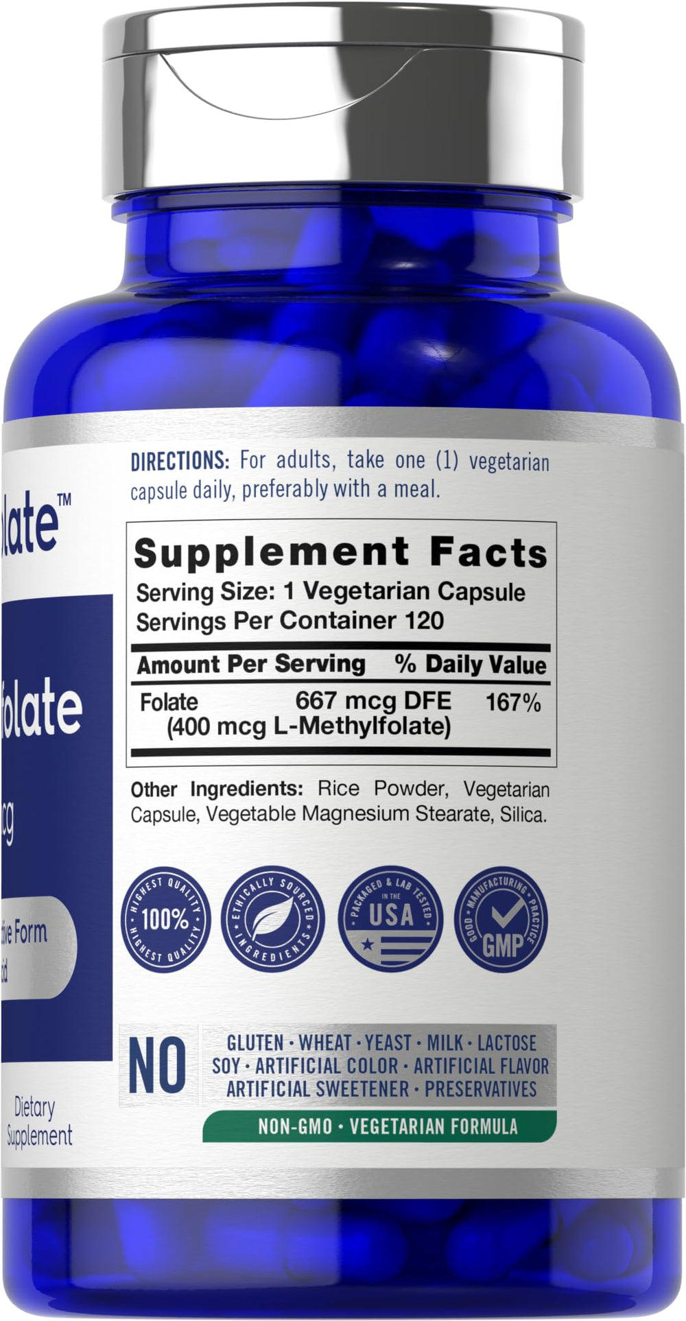 Carlyle L-Methylfolate 400 mcg bottle with capsules