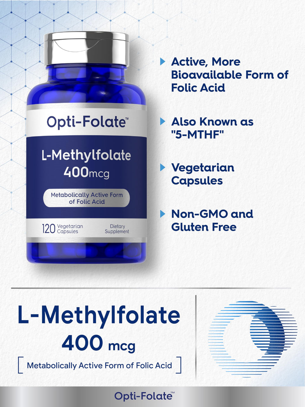 Vegetarian capsules of Carlyle L-Methylfolate 400 mcg