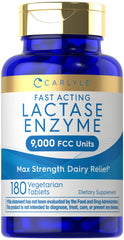 Carlyle Lactase Enzyme Pills front view showing 180 tablets