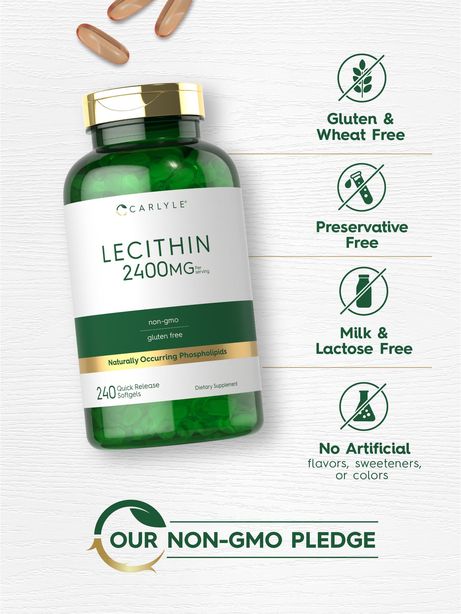 Gluten-free and Non-GMO icons for Carlyle Lecithin