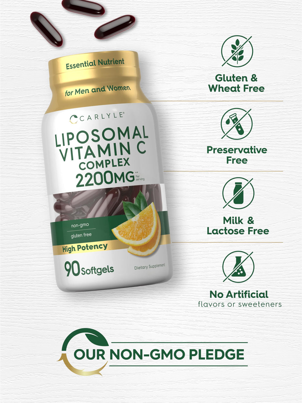 Liposome vitamin C capsules close-up