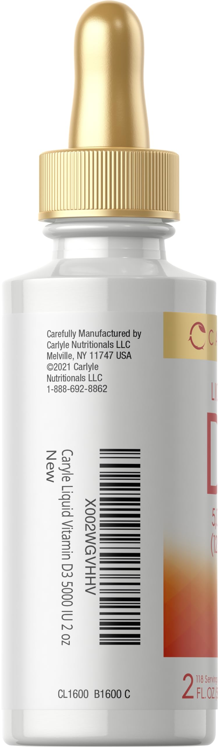 Pouring Carlyle D3 liquid from bottle into dosage dropper