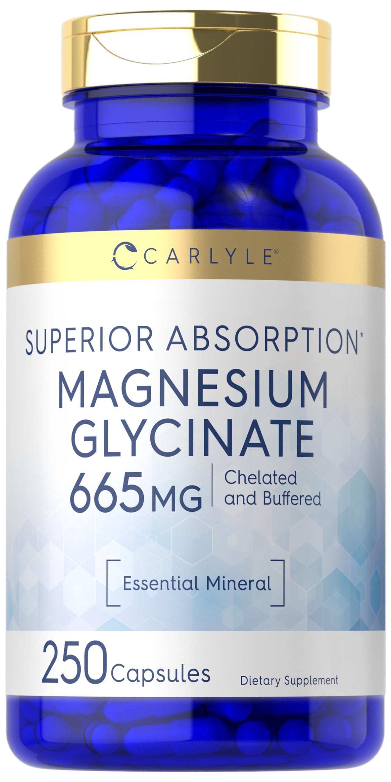Bottle of Carlyle Magnesium Glycinate 665 mg 250 capsules