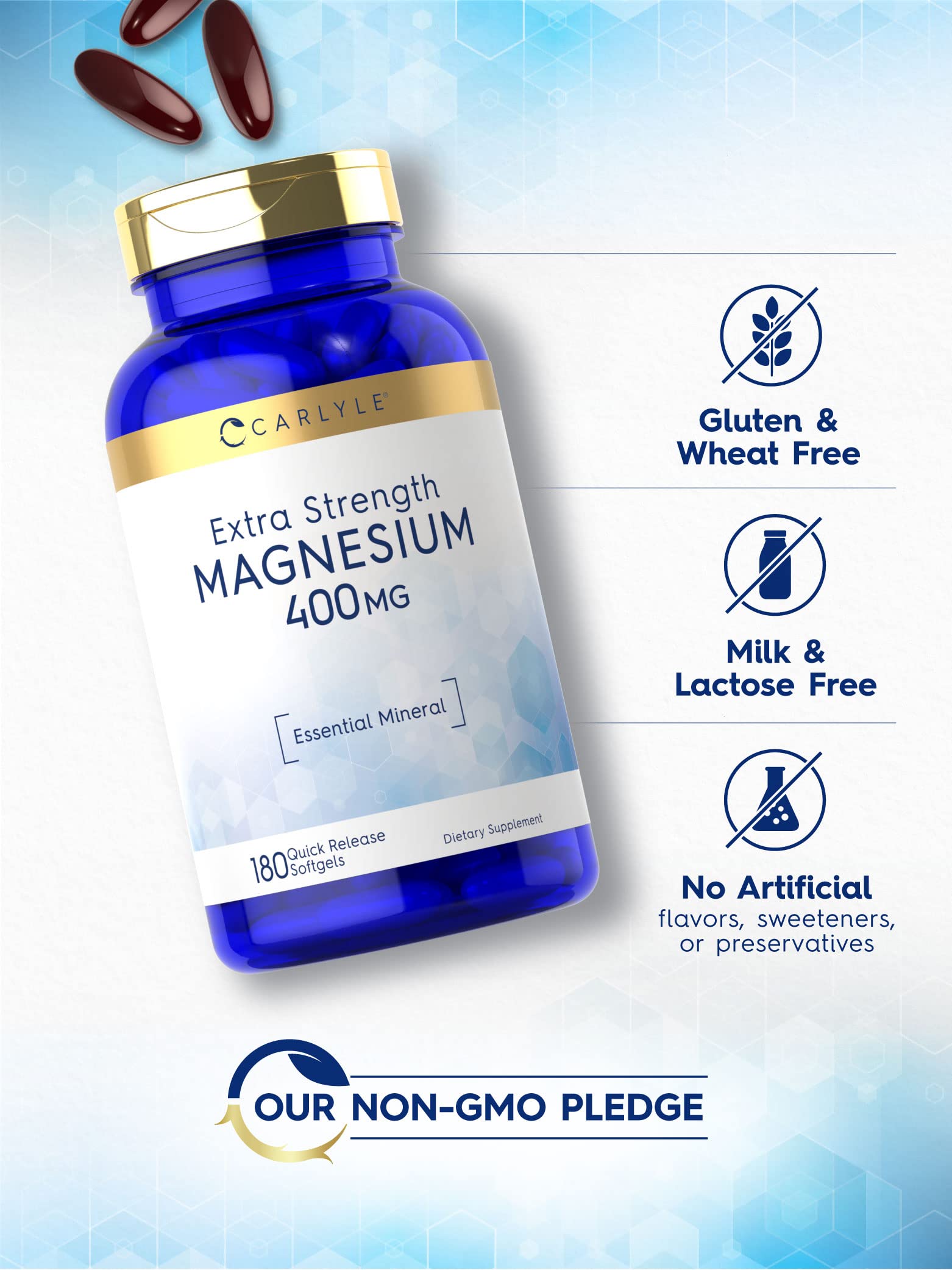 180 softgel capsules of Carlyle Magnesium Oxide 400mg