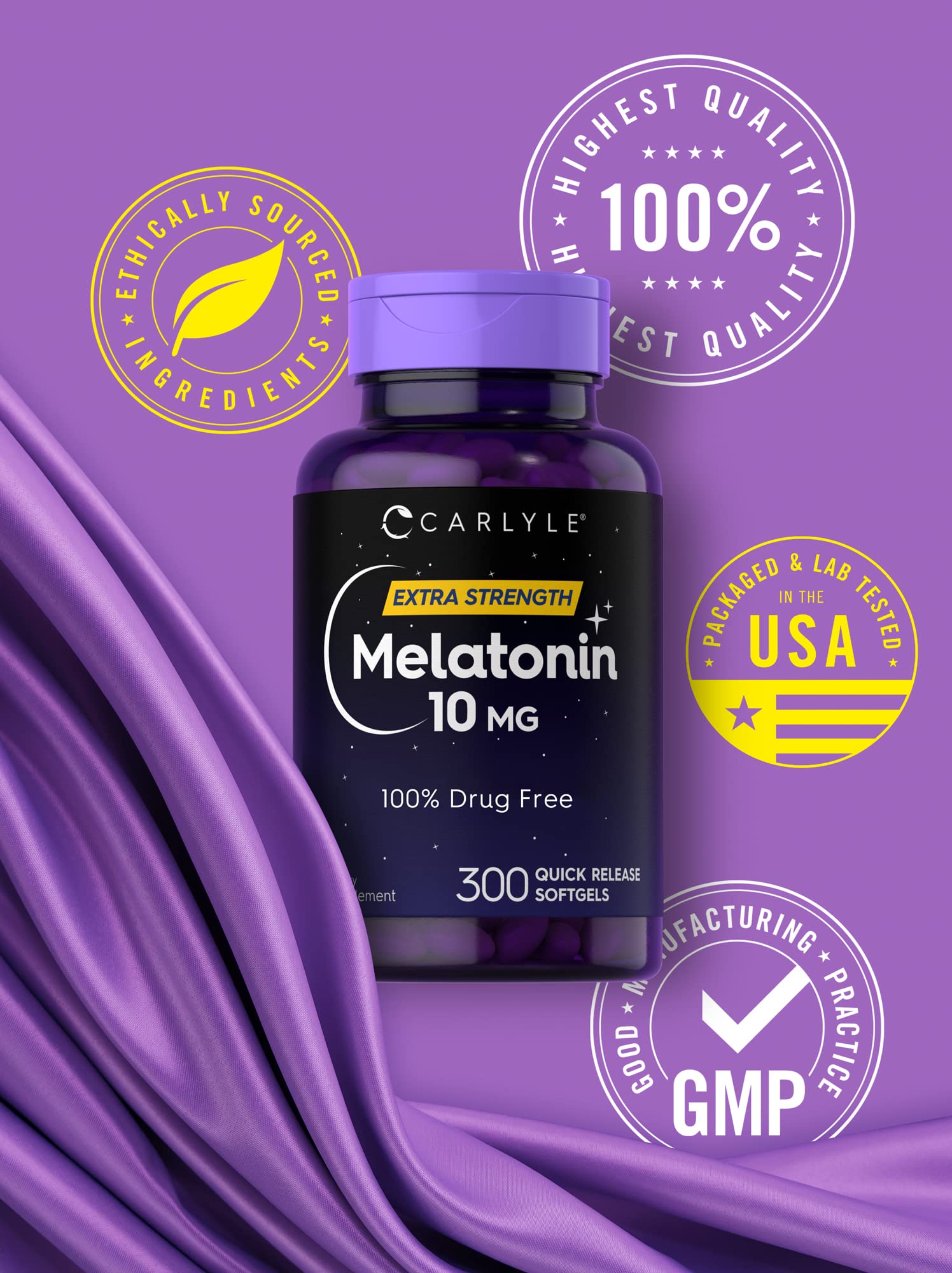 Non-GMO and gluten-free indicators on Carlyle Melatonin ingredients