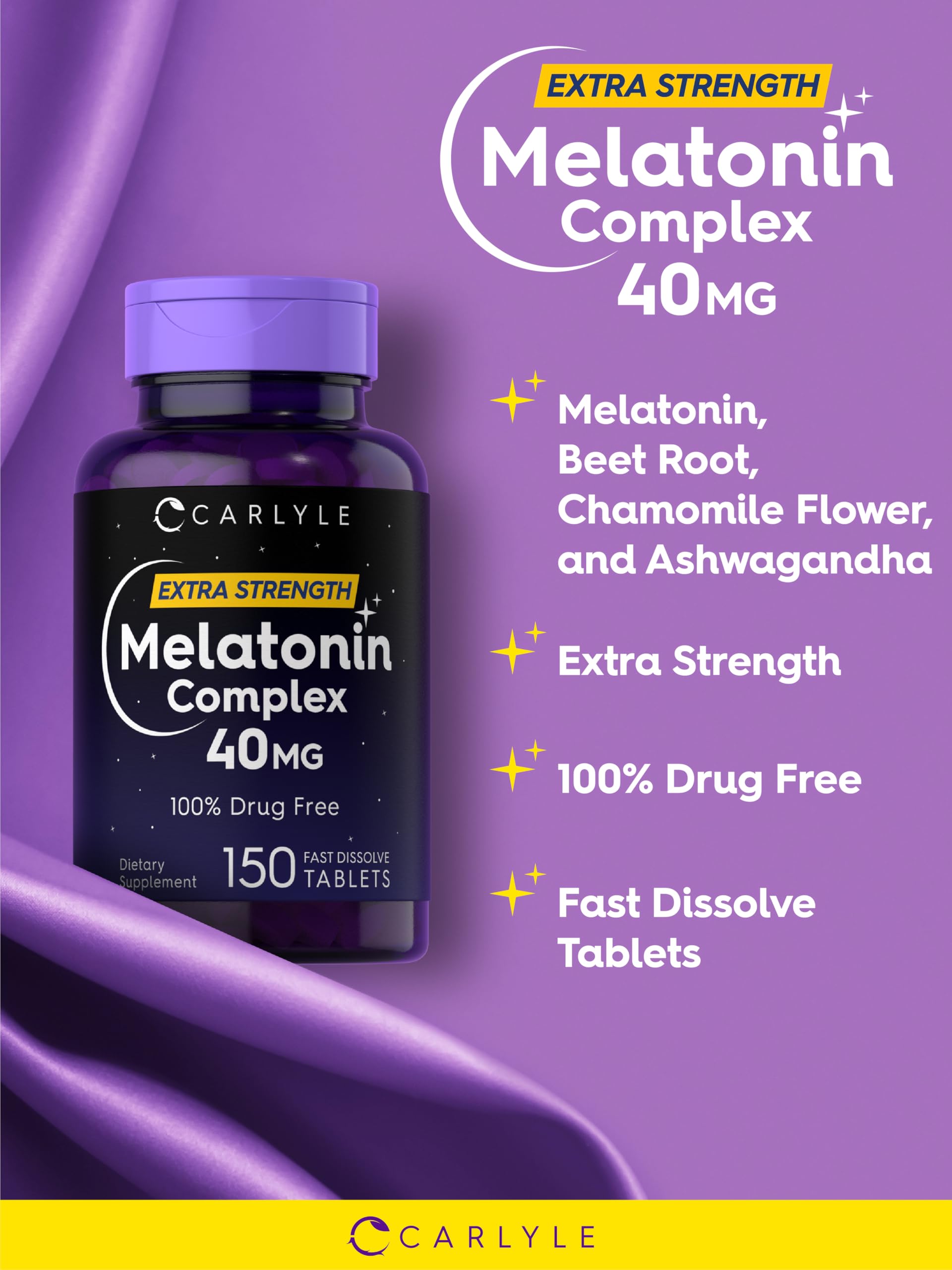 Supplement facts and ingredients list for Carlyle Melatonin 40mg Complex