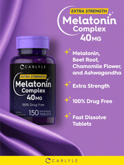 Supplement facts and ingredients panel for Carlyle Melatonin Complex