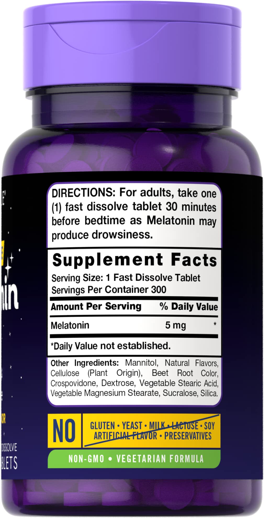Close-up of berry flavored 5 mg melatonin fast dissolve tablet