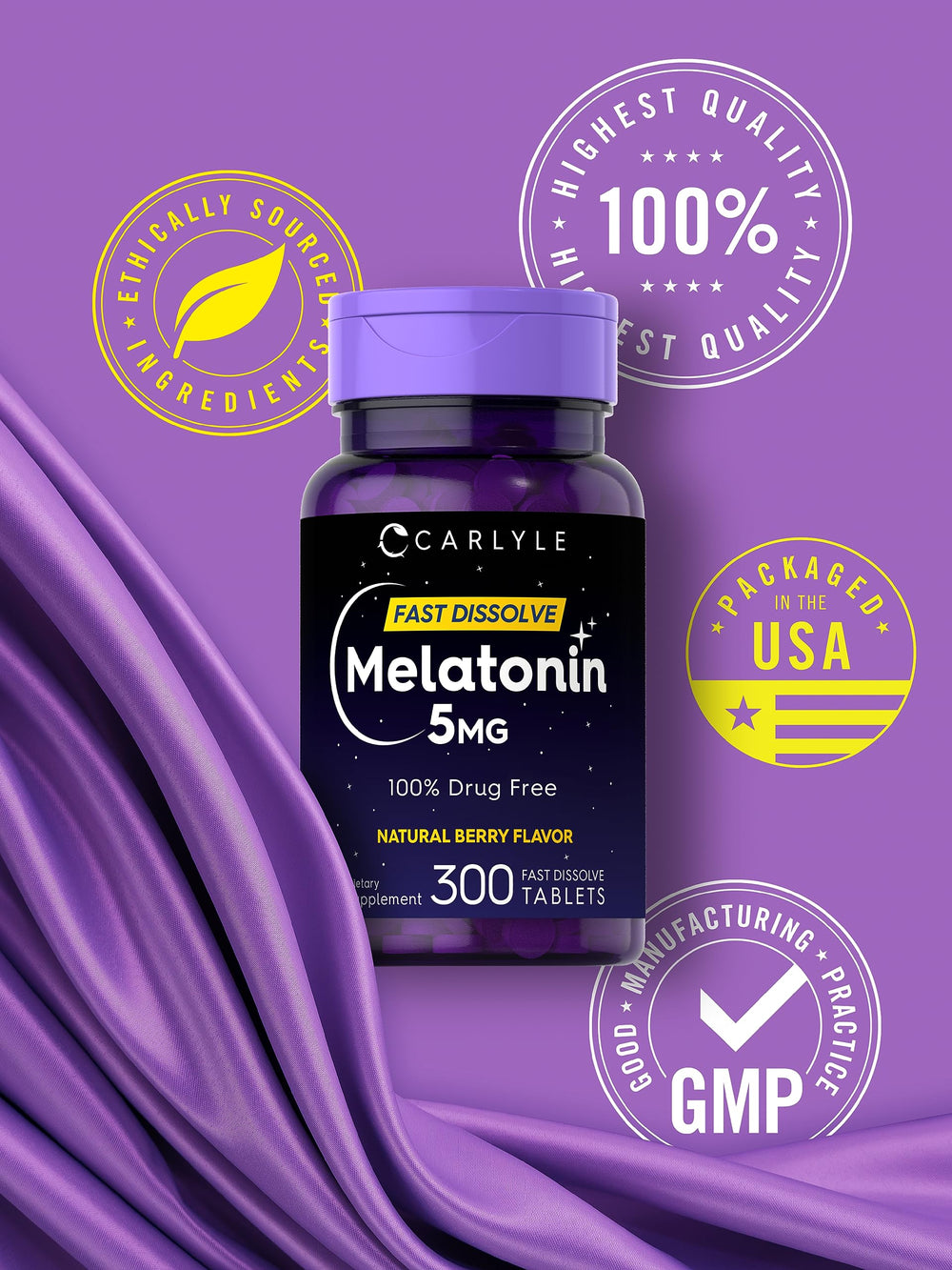 Bottle and blisters of 5 mg melatonin fast dissolve tablets