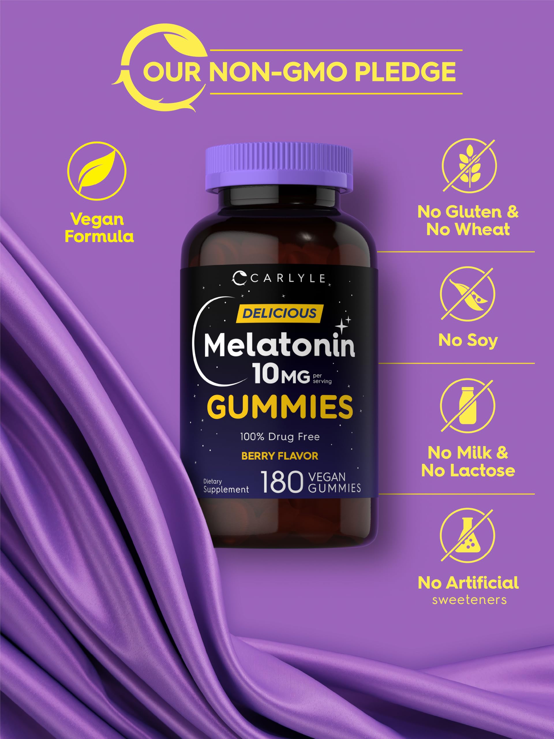 Gluten-free, dairy-free Carlyle Melatonin Gummies label