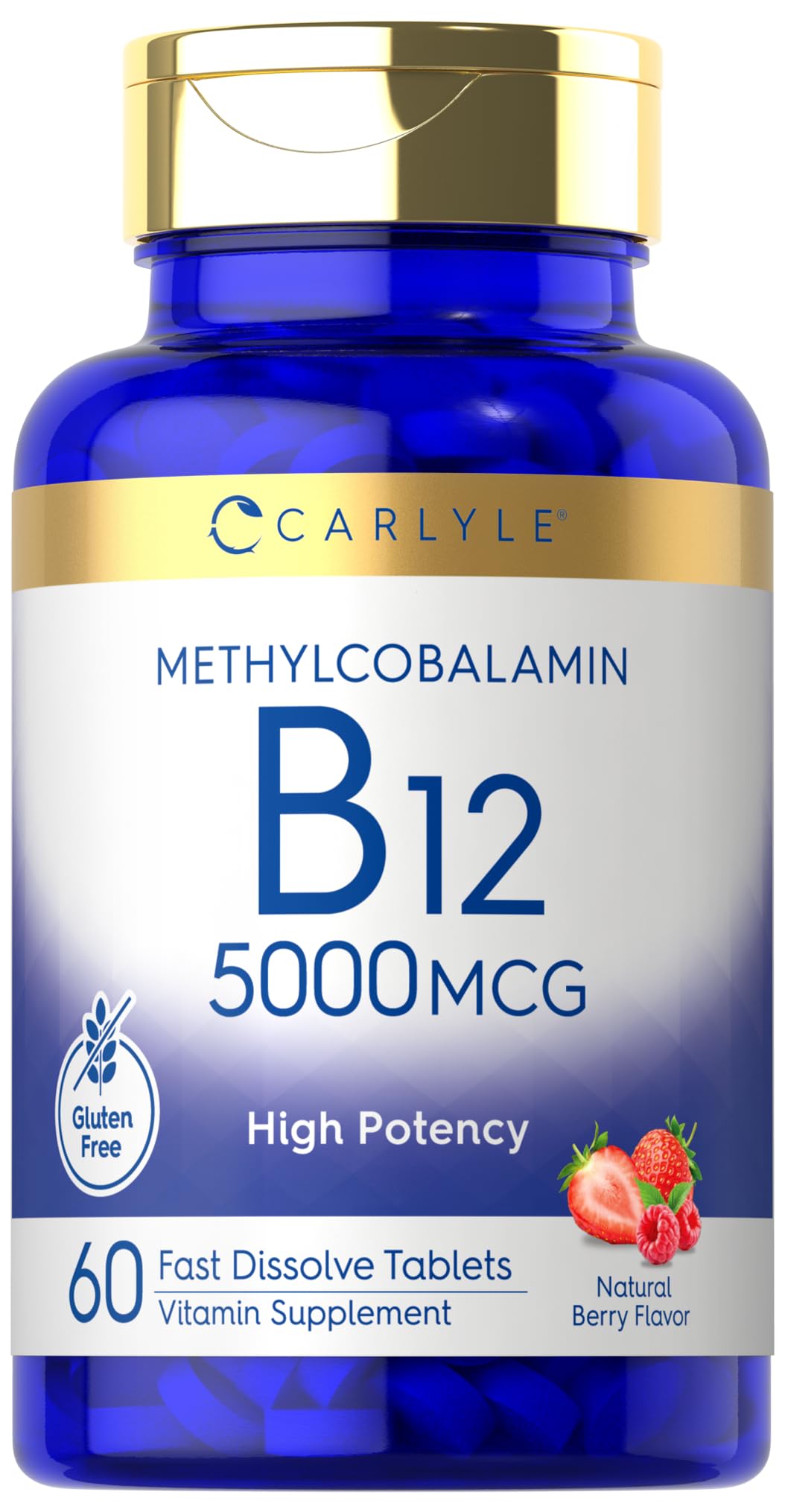 Front view of Carlyle Methylcobalamin B12 5000mcg 60 fast-dissolve tablets