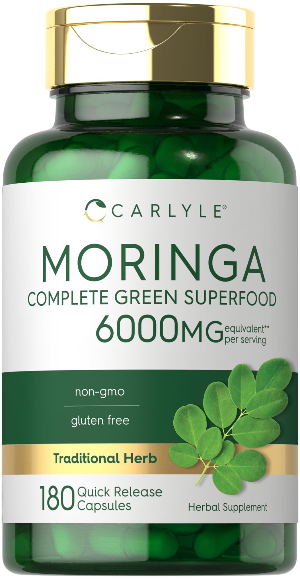 Carlyle Moringa Oleifera capsules bottle for a convenient daily greens routine