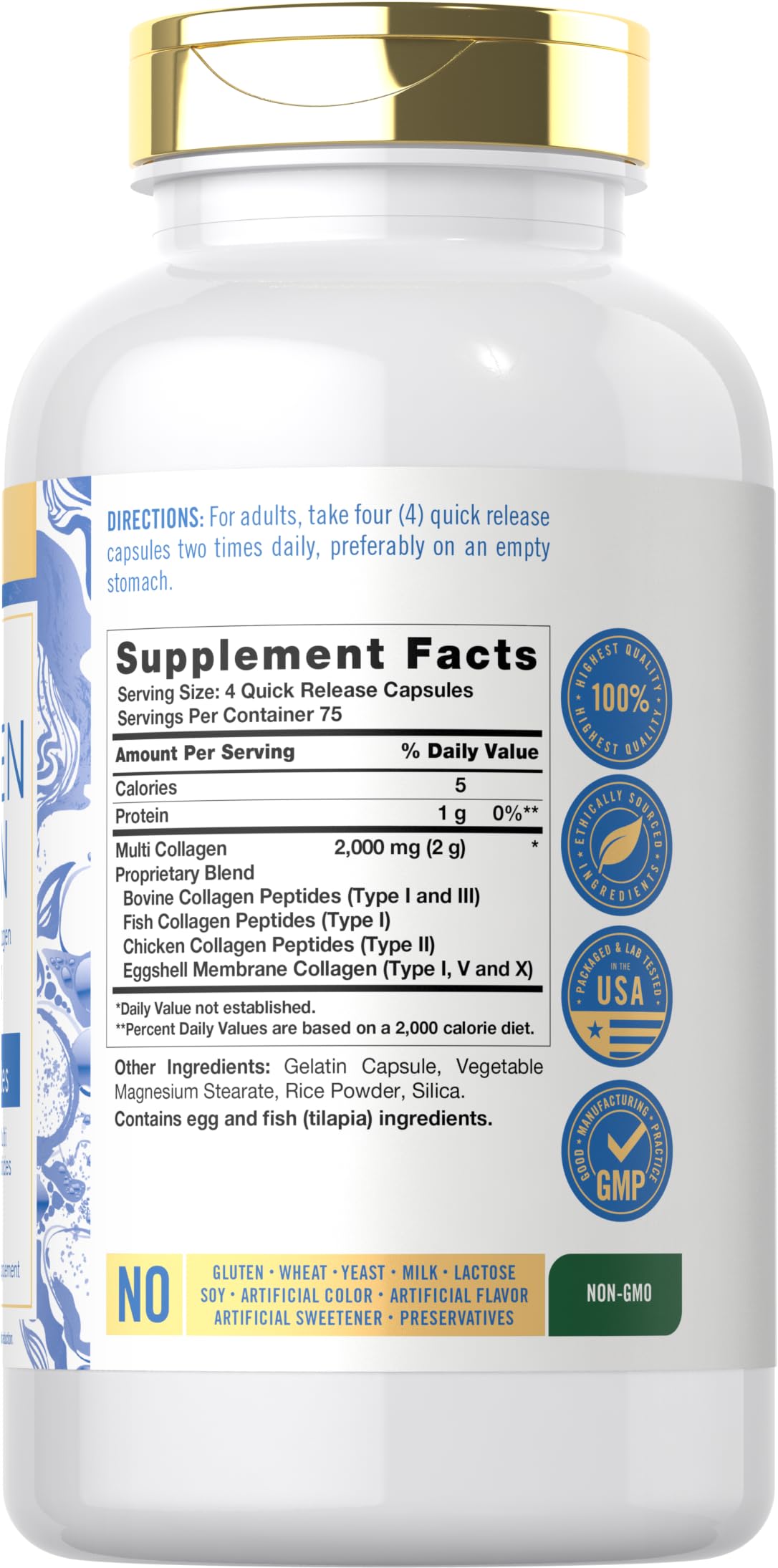 Close-up of bottle label showing 2000mg collagen per serving