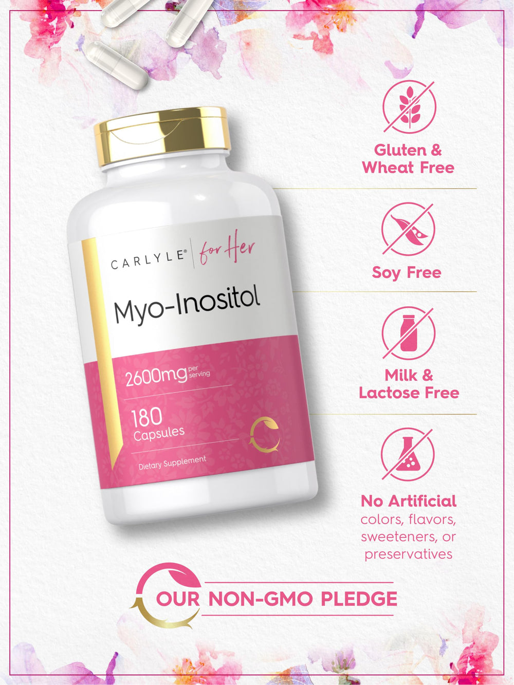 180-capsule bottle of Carlyle Myo-Inositol