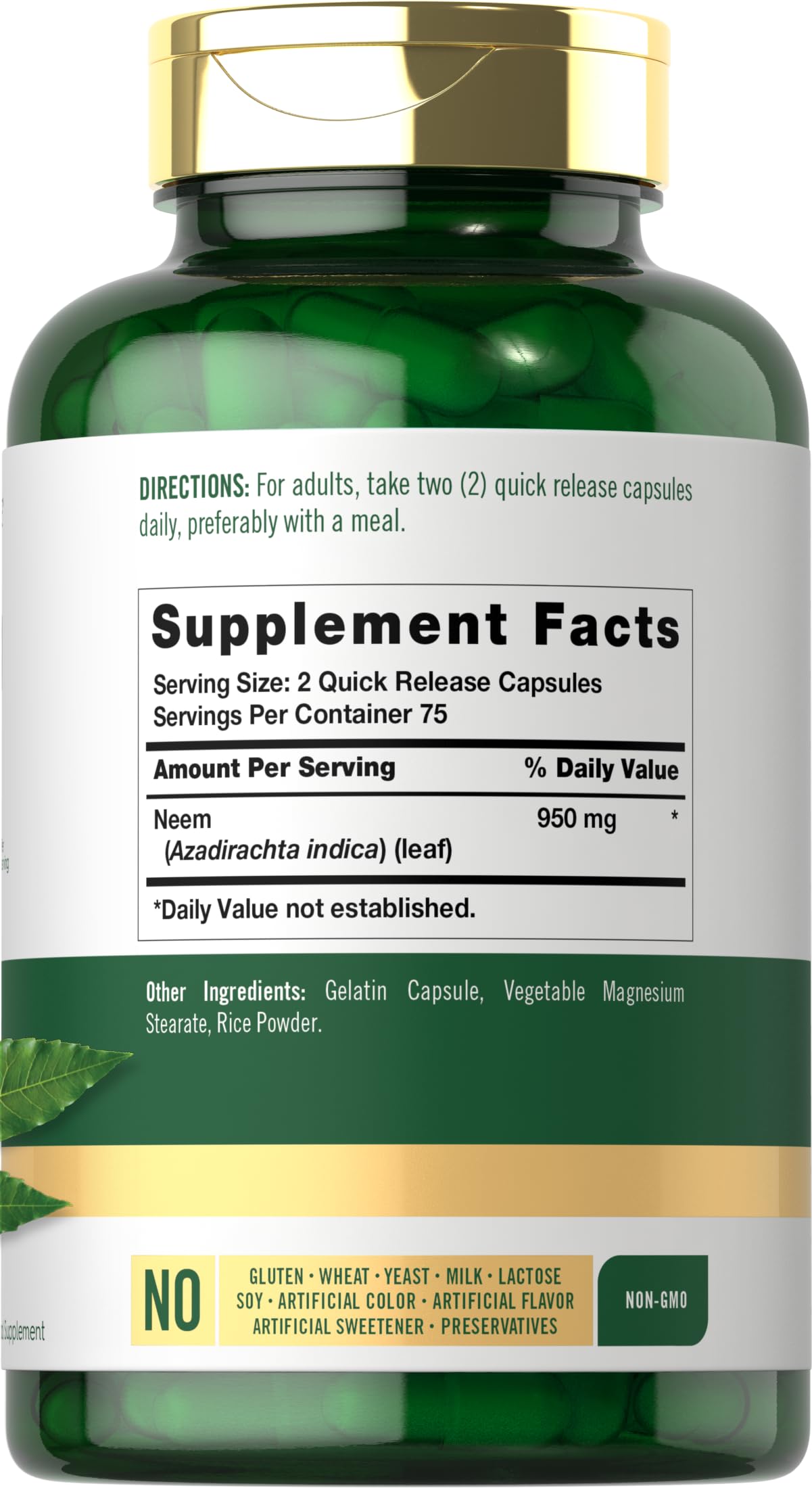 Carlyle Neem Leaf 950mg bottle side view