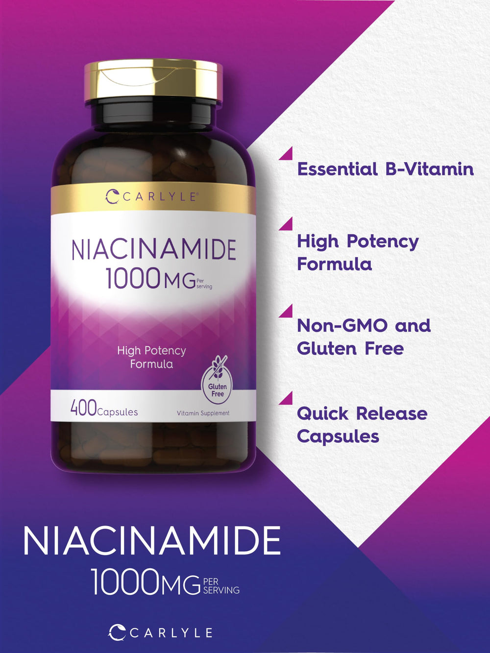 Ingredients panel for Carlyle Niacinamide 1000 mg