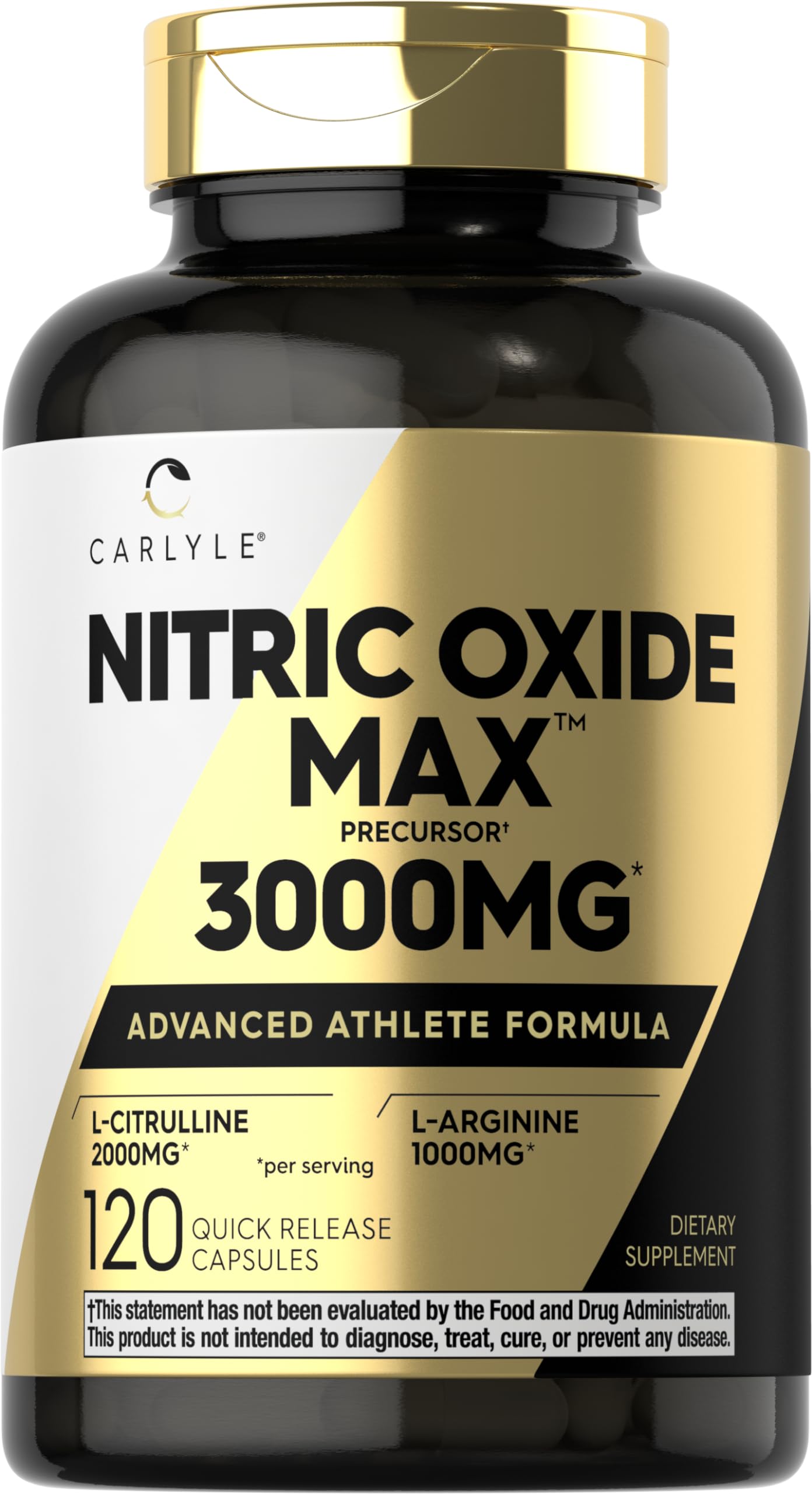 Carlyle Nitric Oxide Supplement bottle 3000mg with 120 capsules