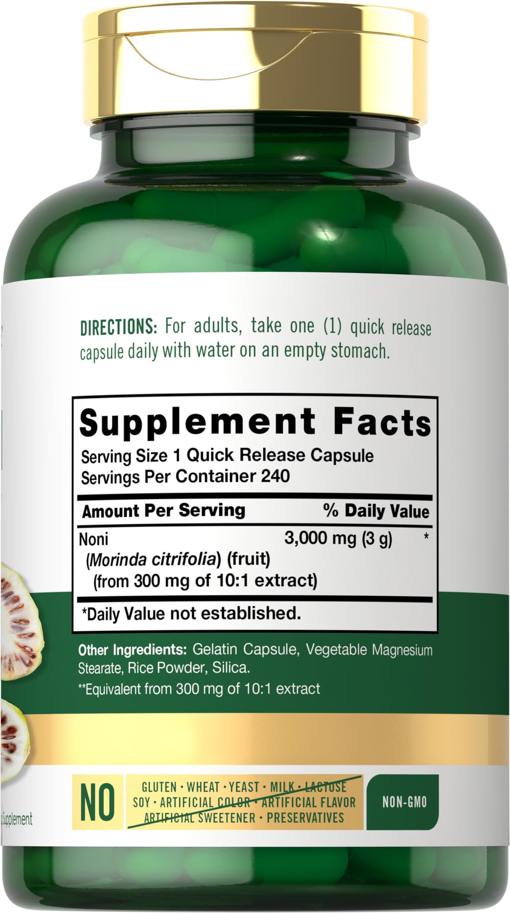 Carlyle Noni Fruit Capsules 3000mg 240-count back label