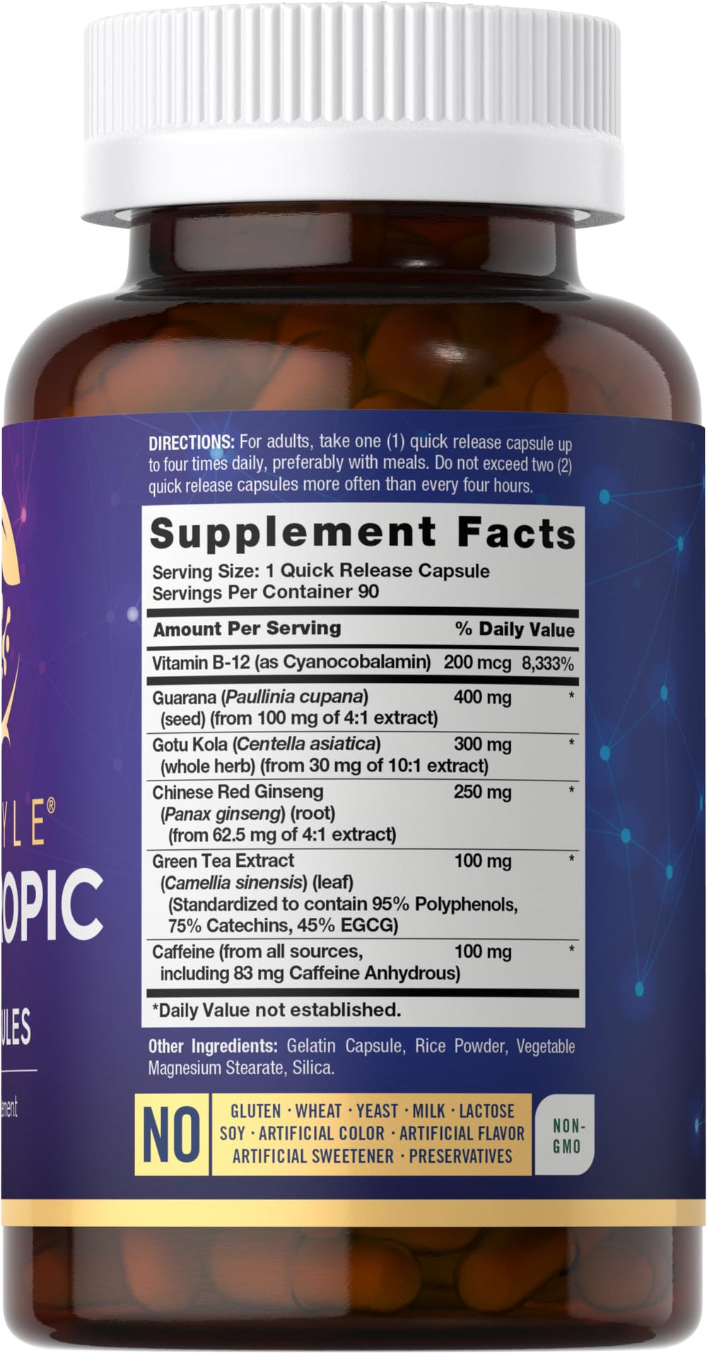 Guarana, Gotu Kola and other ingredients in Carlyle Nootropic