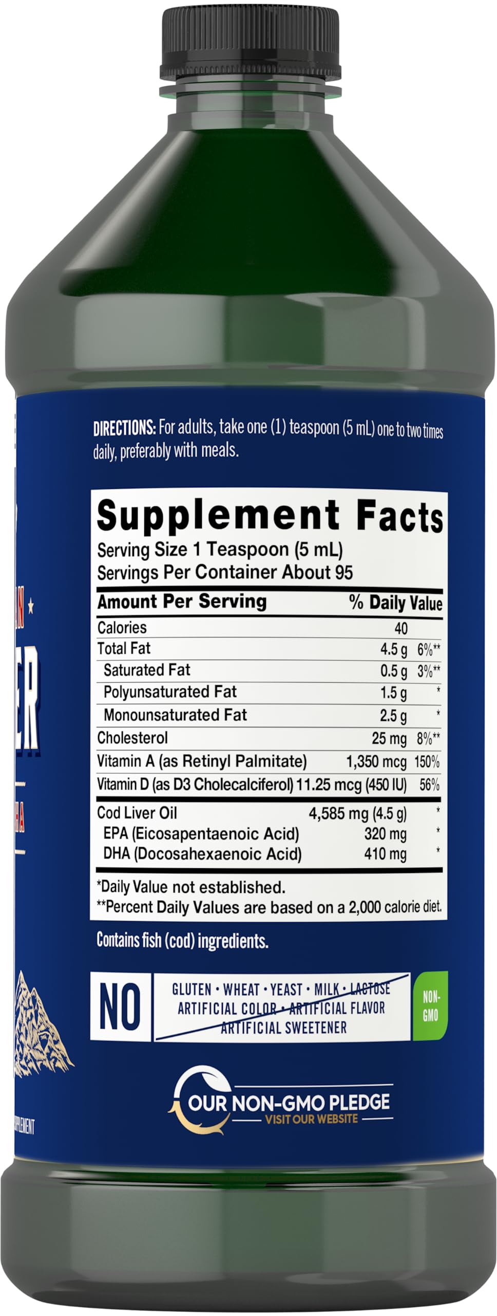 Back view of Carlyle Norwegian Cod Liver Oil 16oz 3-pack bottles