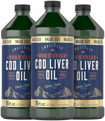 Three Carlyle Norwegian Cod Liver Oil 16oz bottles in a 3-pack, front view