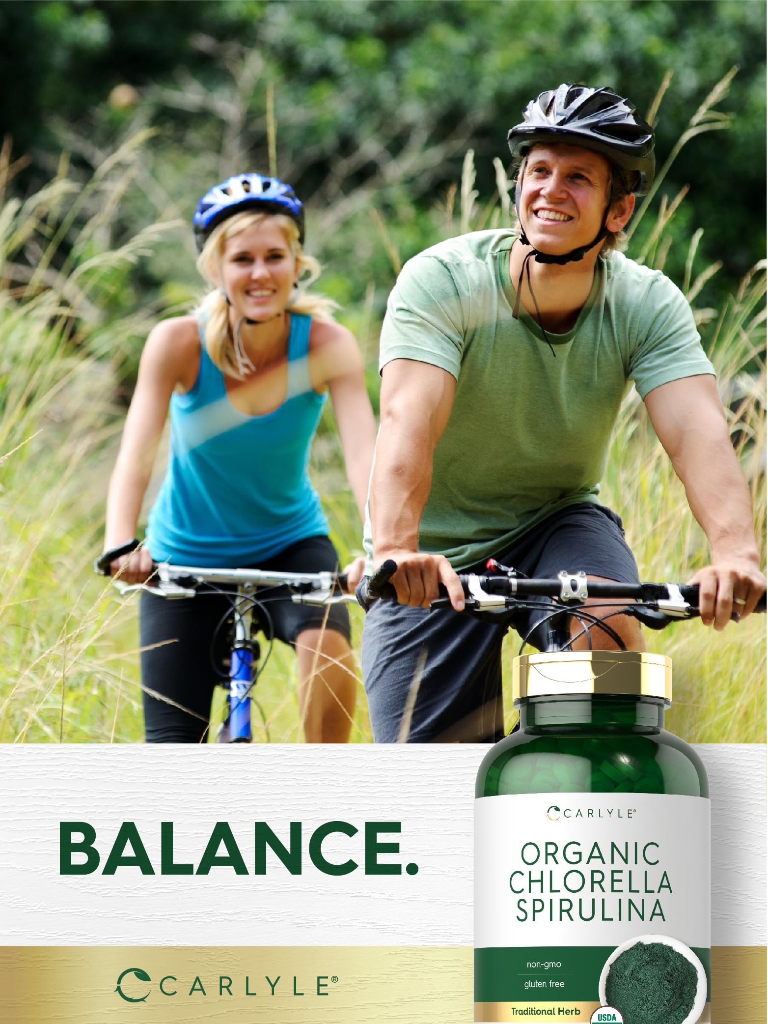 Carlyle Organic Chlorella Spirulina Tablets bottle and packaging