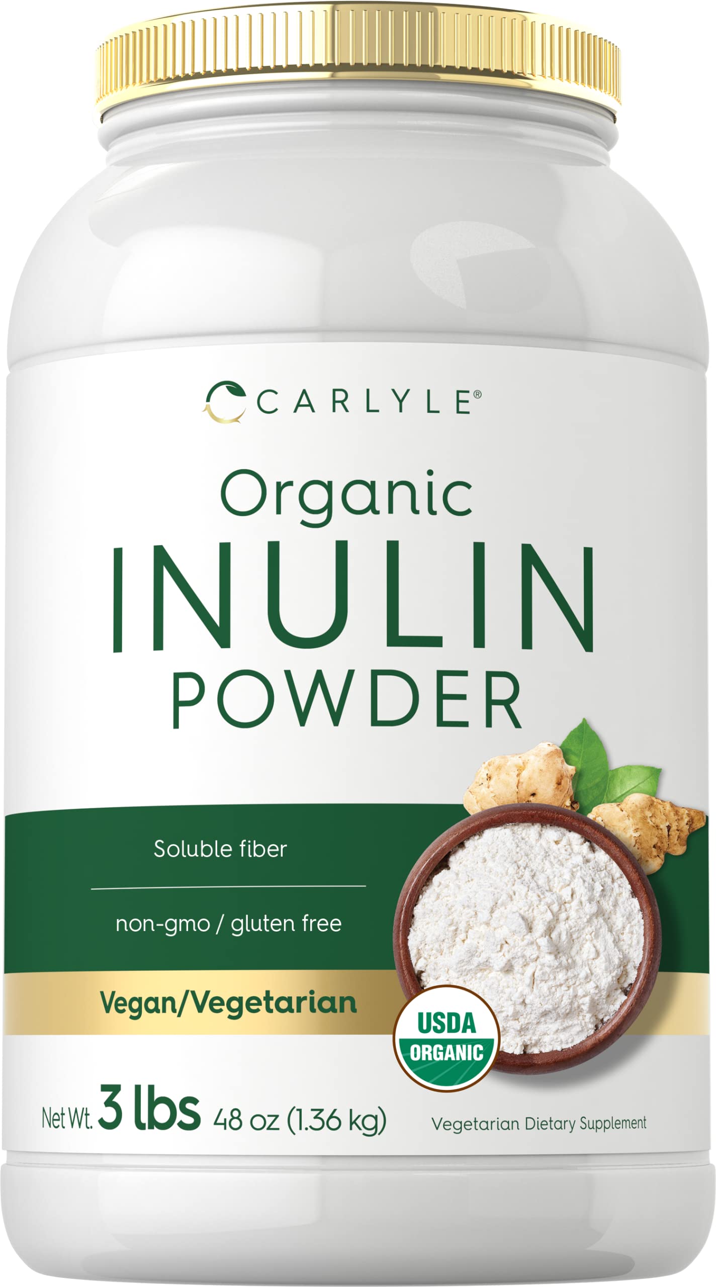 Front label of Carlyle Organic Inulin Powder 48oz bottle
