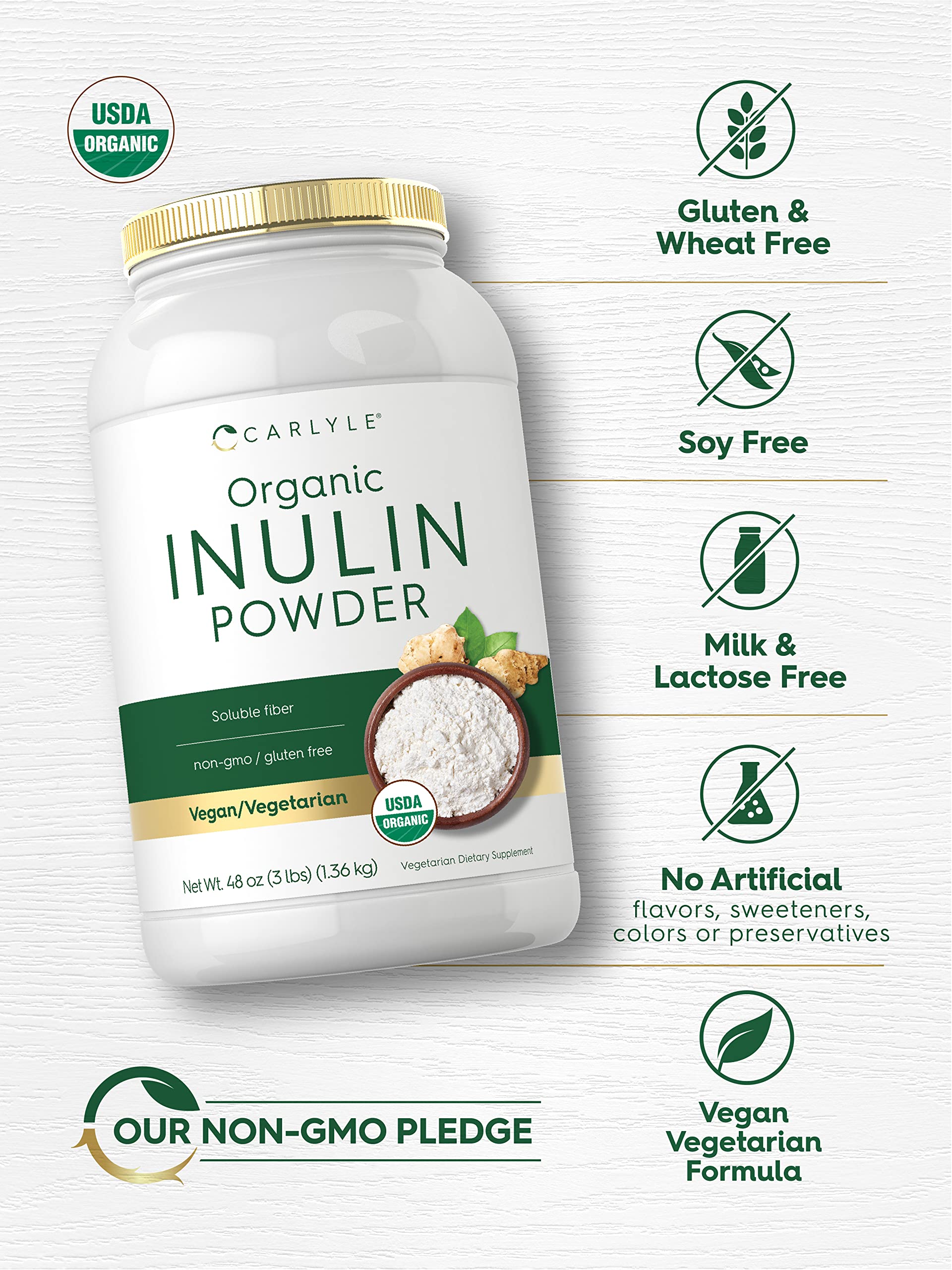 Nutrition facts and ingredients for Carlyle Organic Inulin Powder 48oz