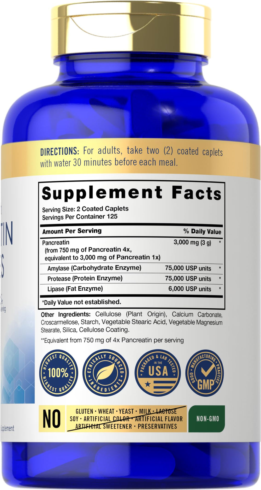 Panel showing Pancreatin, Amylase, Protease, and Lipase ingredients
