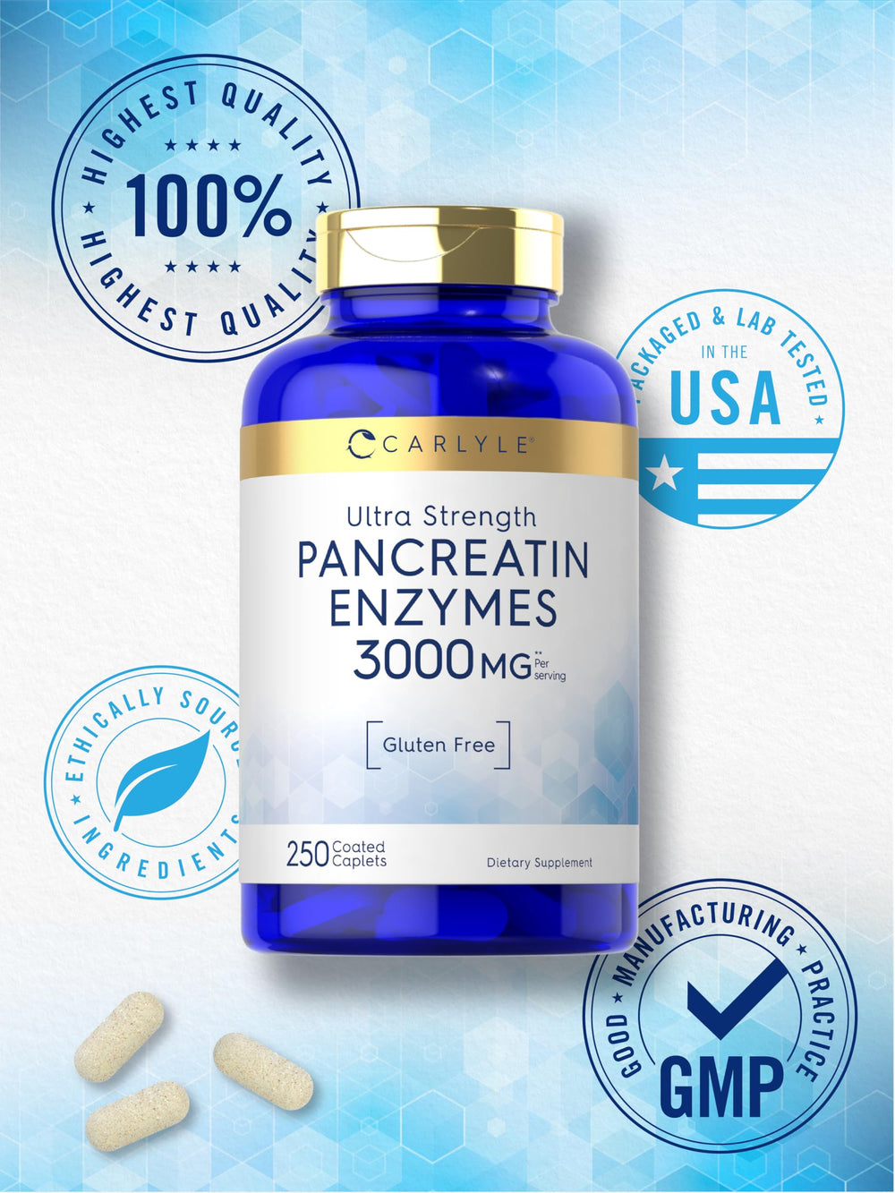 Gluten-free and non-GMO Carlyle Pancreatin packaging