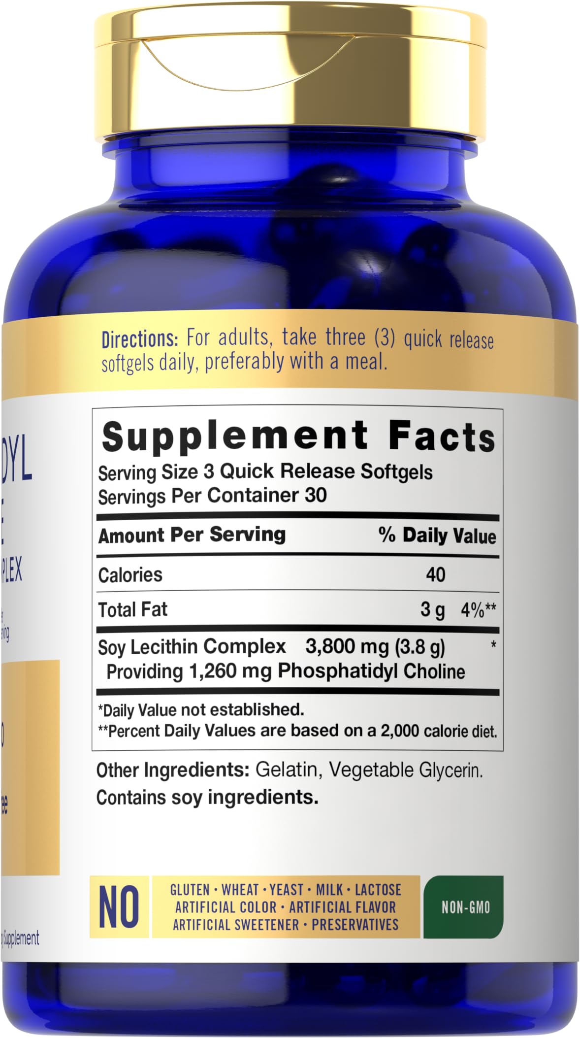 Front view of Carlyle phosphatidylcholine supplement bottle